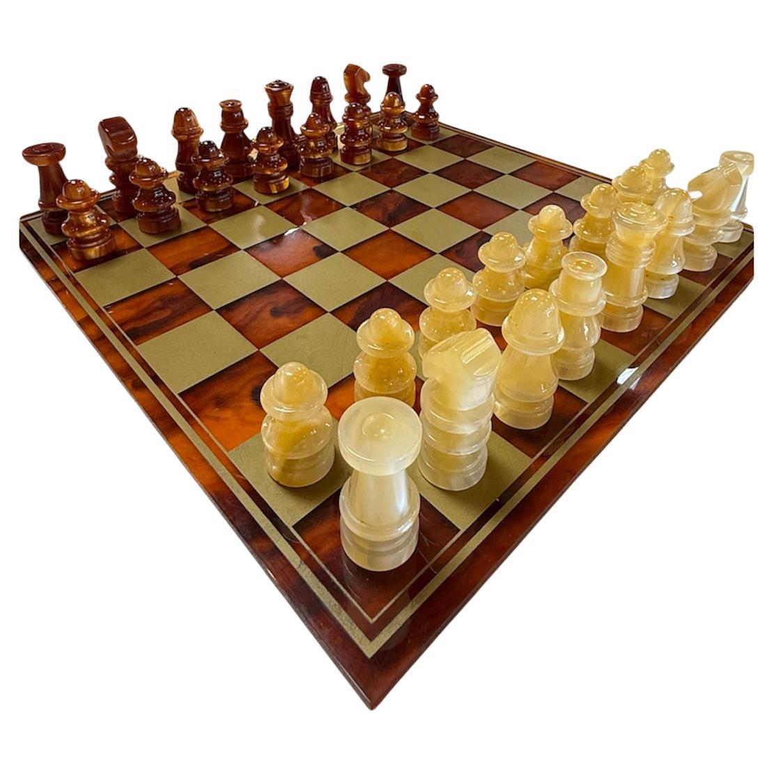 Italian Tortoiseshell Lucite Chess Set For Sale