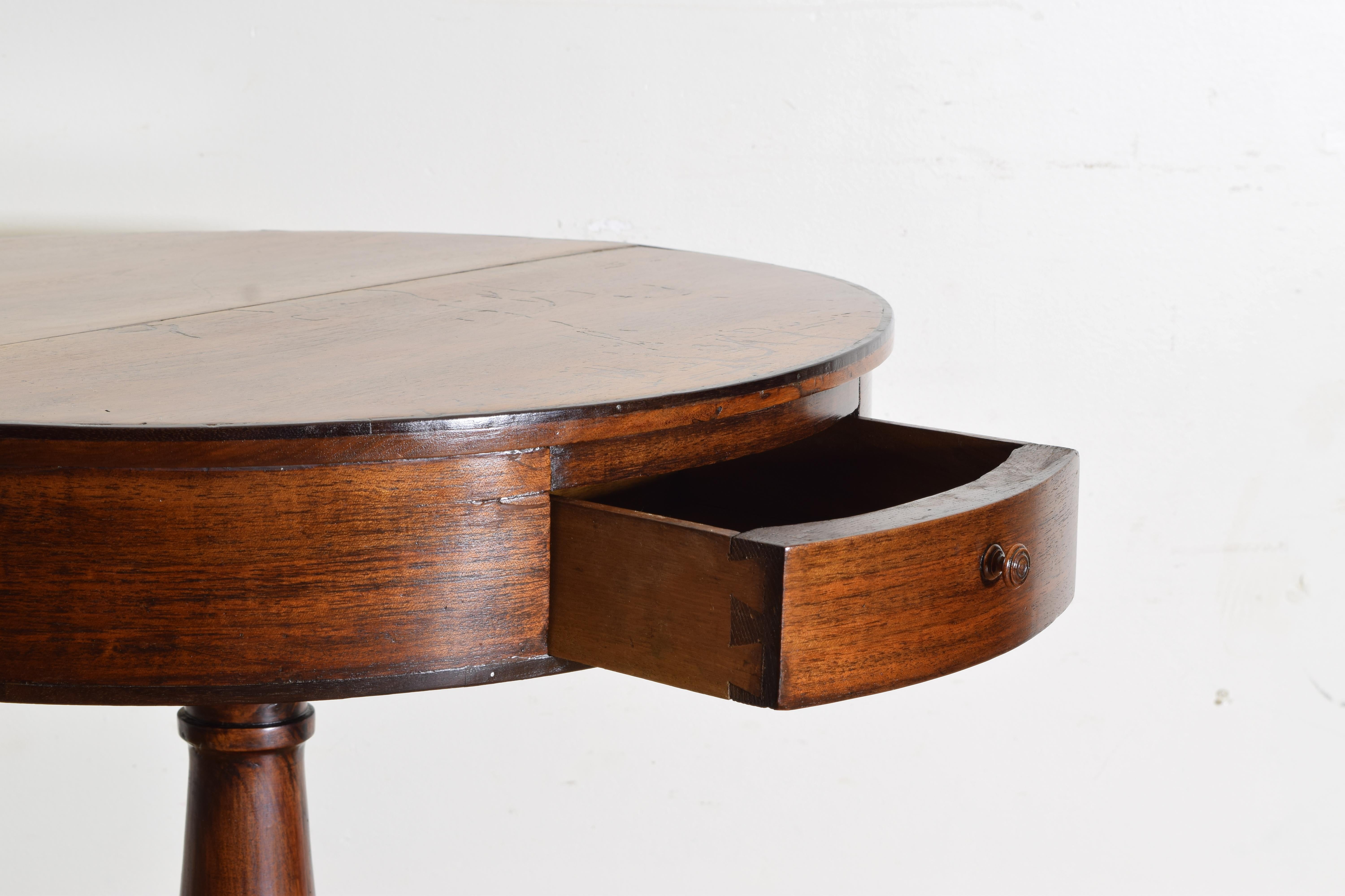 Italian, Toscana, Neoclassical Walnut 2-Drawer Center Table, Brass Feet, ca1835 1