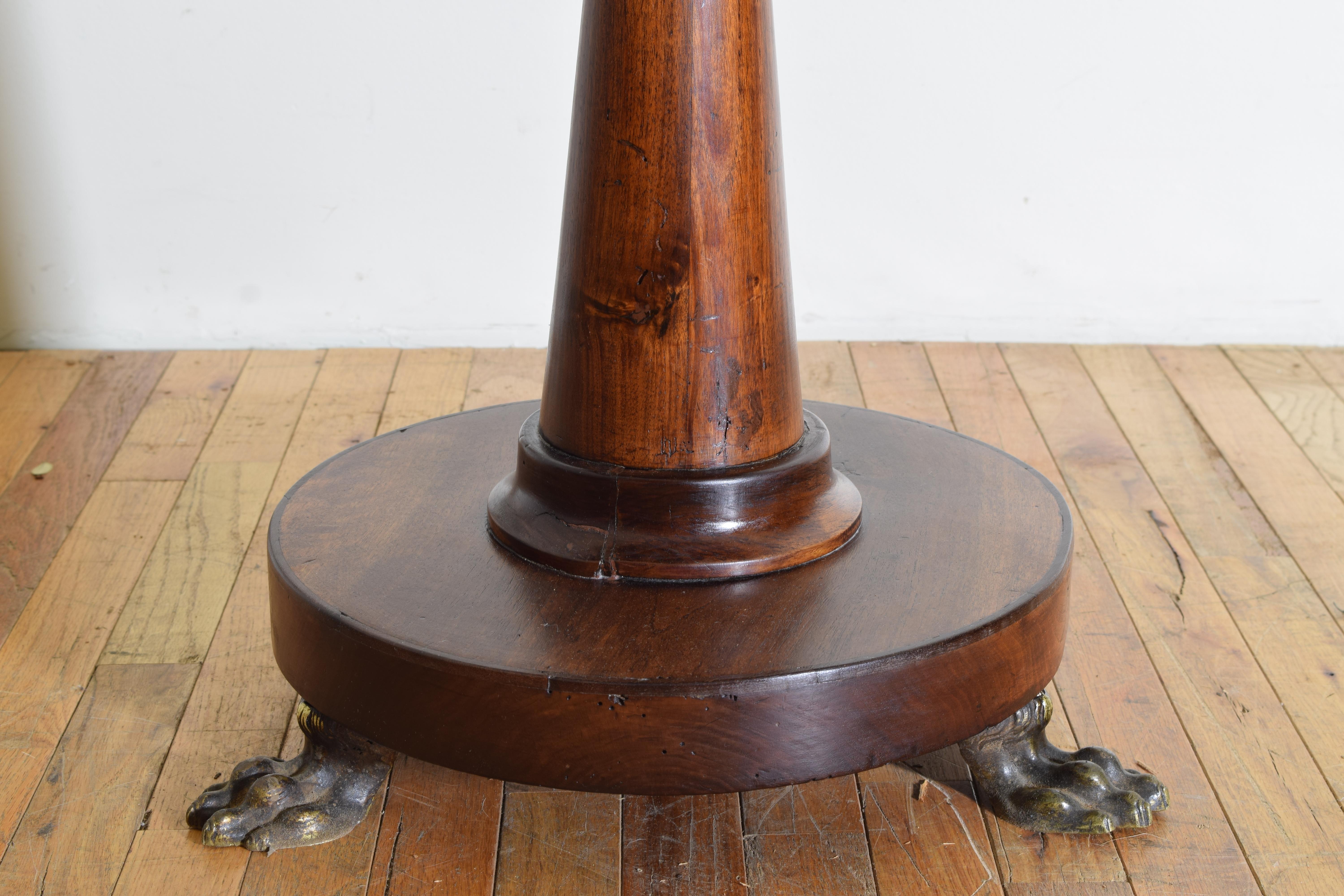 Italian, Toscana, Neoclassical Walnut 2-Drawer Center Table, Brass Feet, ca1835 4