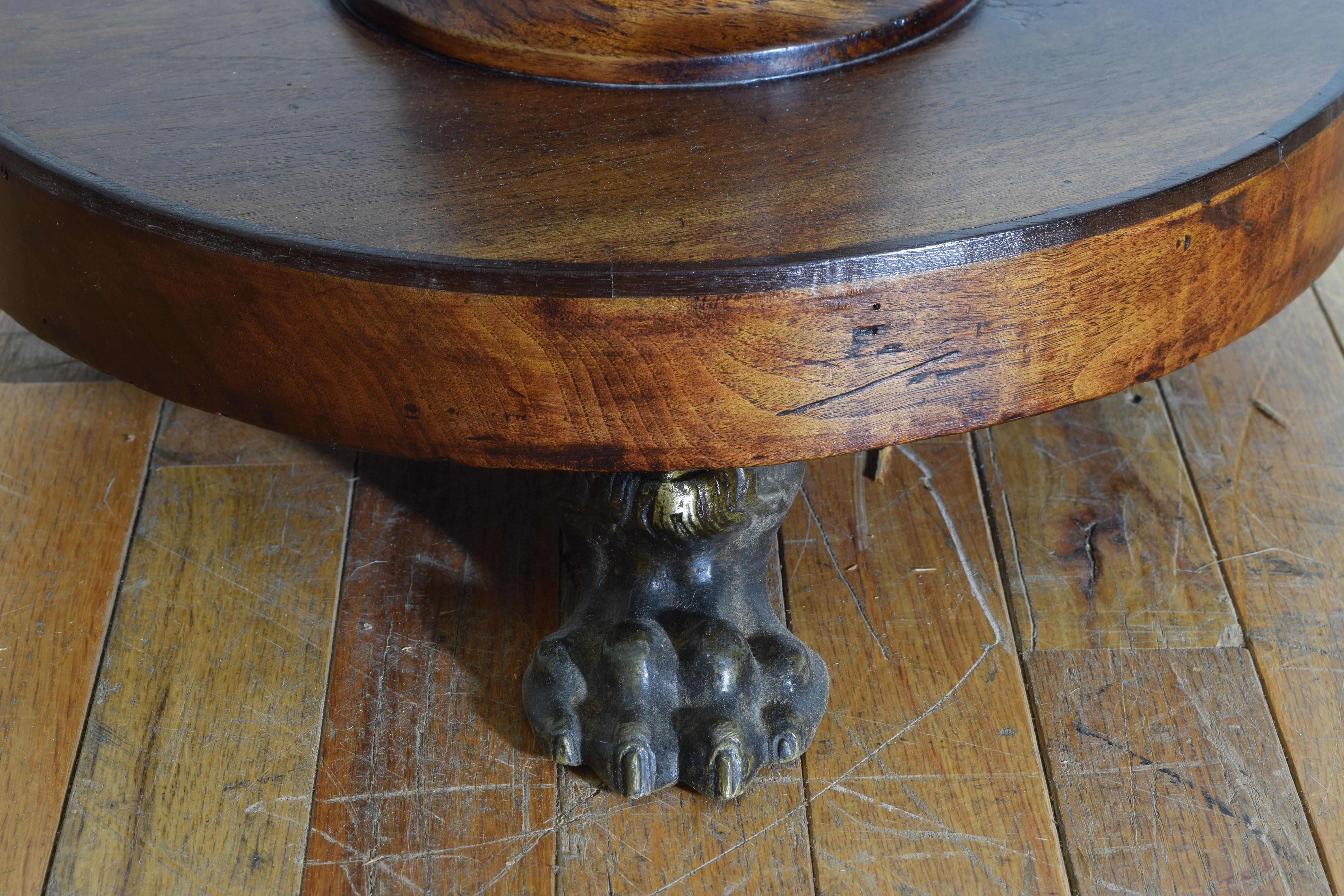Italian, Toscana, Neoclassical Walnut 2-Drawer Center Table, Brass Feet, ca1835 5