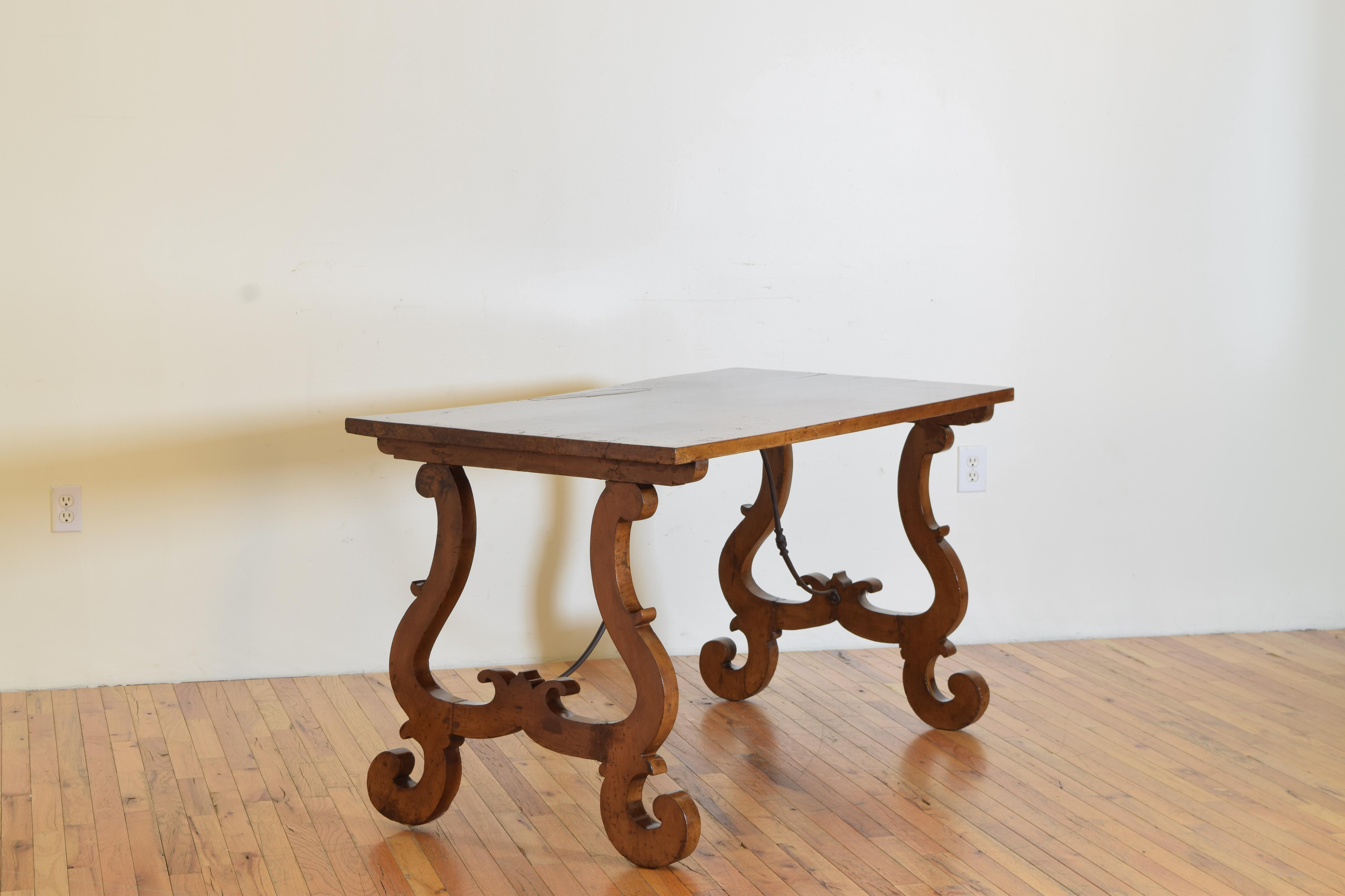 Baroque Italian, Toscana, Pearwood & Iron Center or Dining Table, 17th/18th Century For Sale