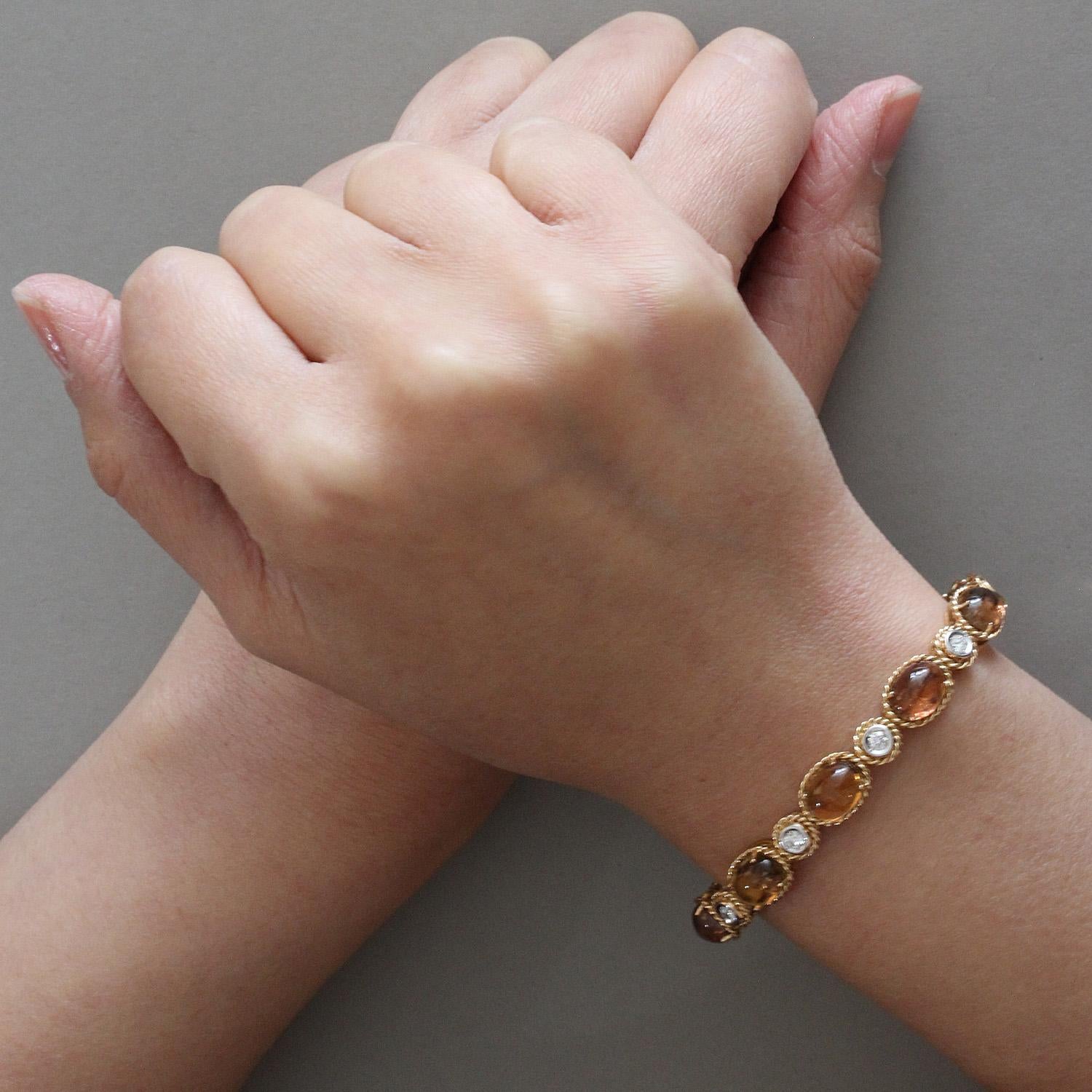 Women's Italian Tourmaline Diamond Gold Stretch Cuff Bracelet For Sale