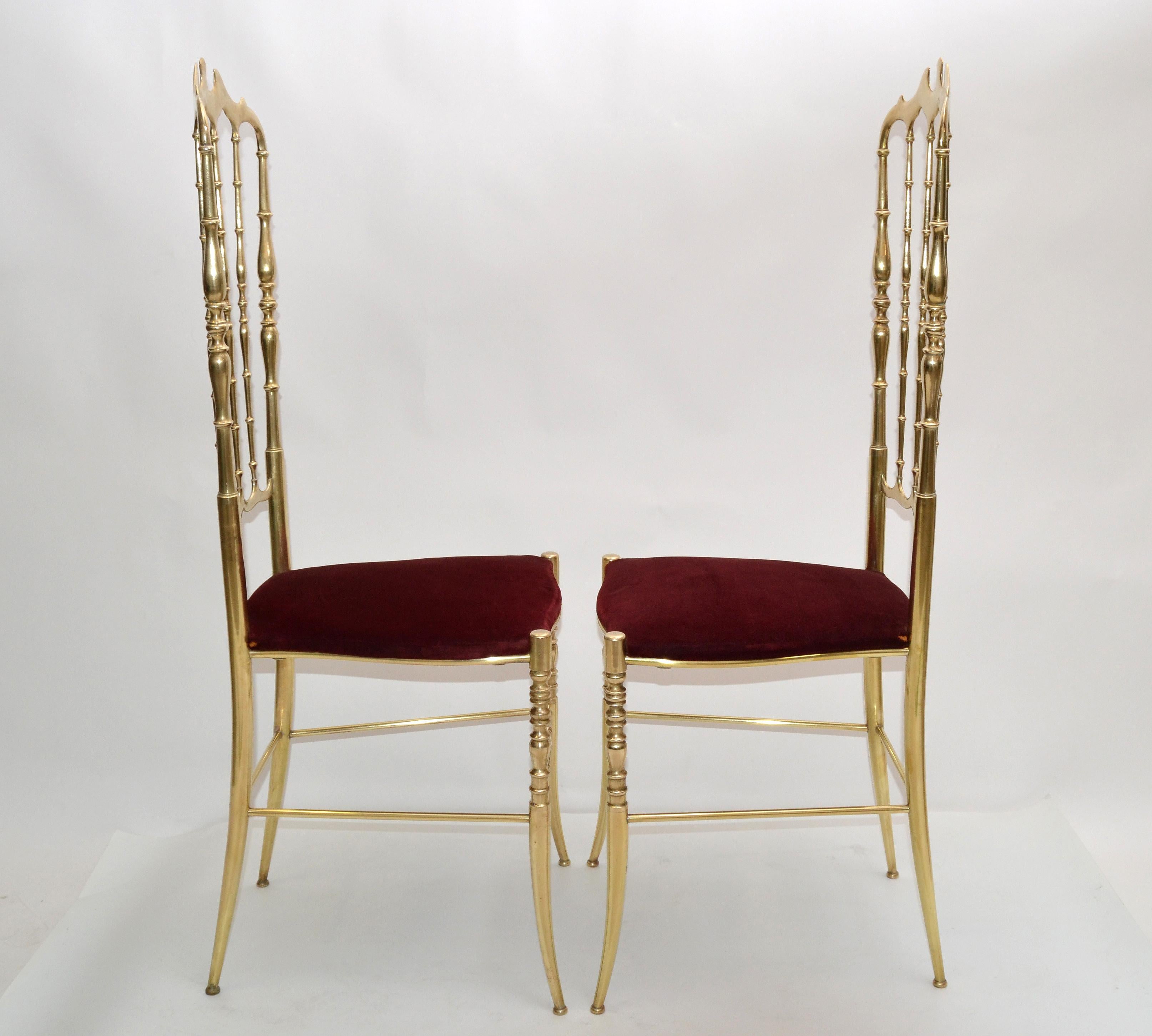 Italian Traditional Chiavari Bronze High Back Chairs Mid-Century Modern, Pair In Good Condition In Miami, FL