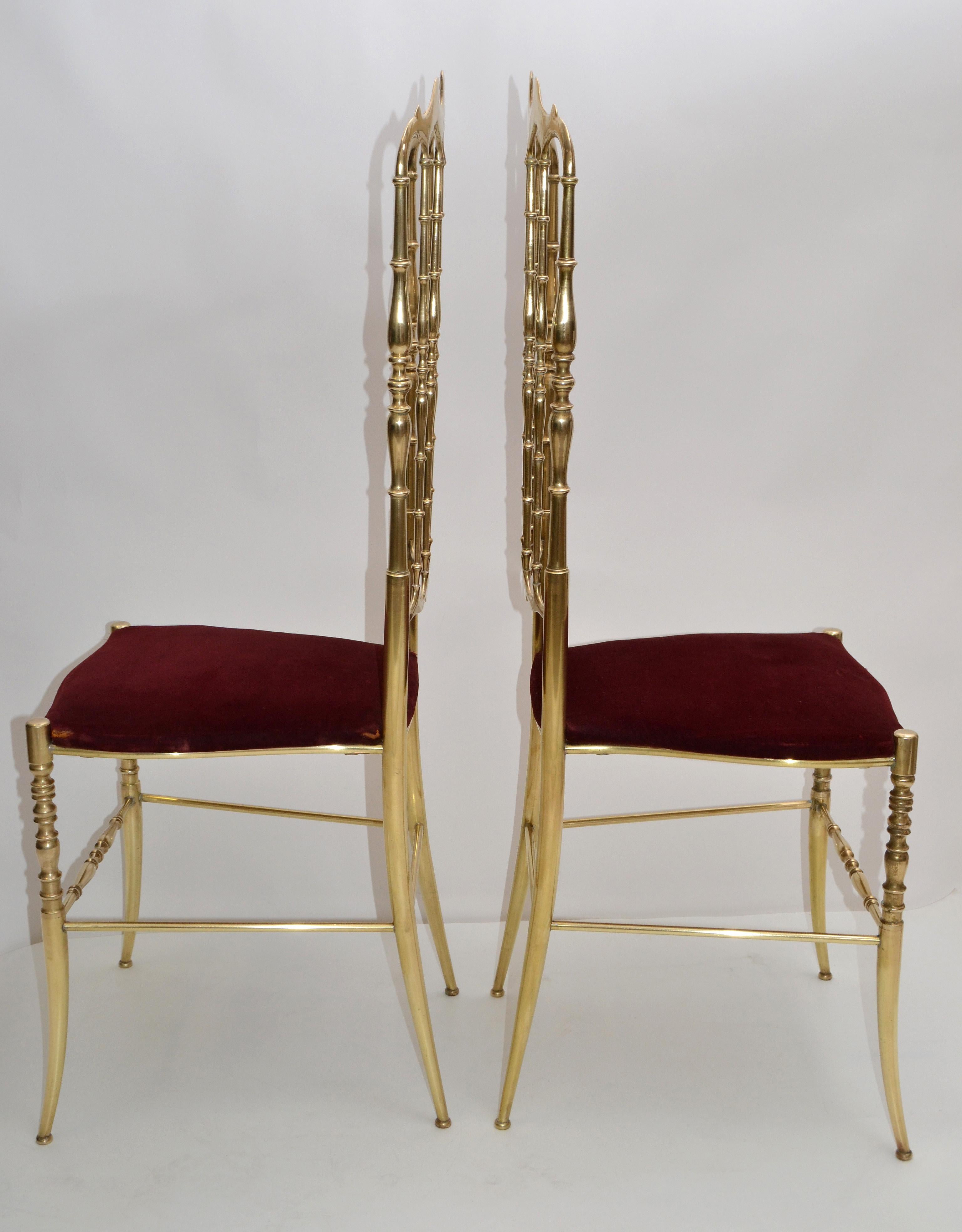 20th Century Italian Traditional Chiavari Bronze High Back Chairs Mid-Century Modern, Pair