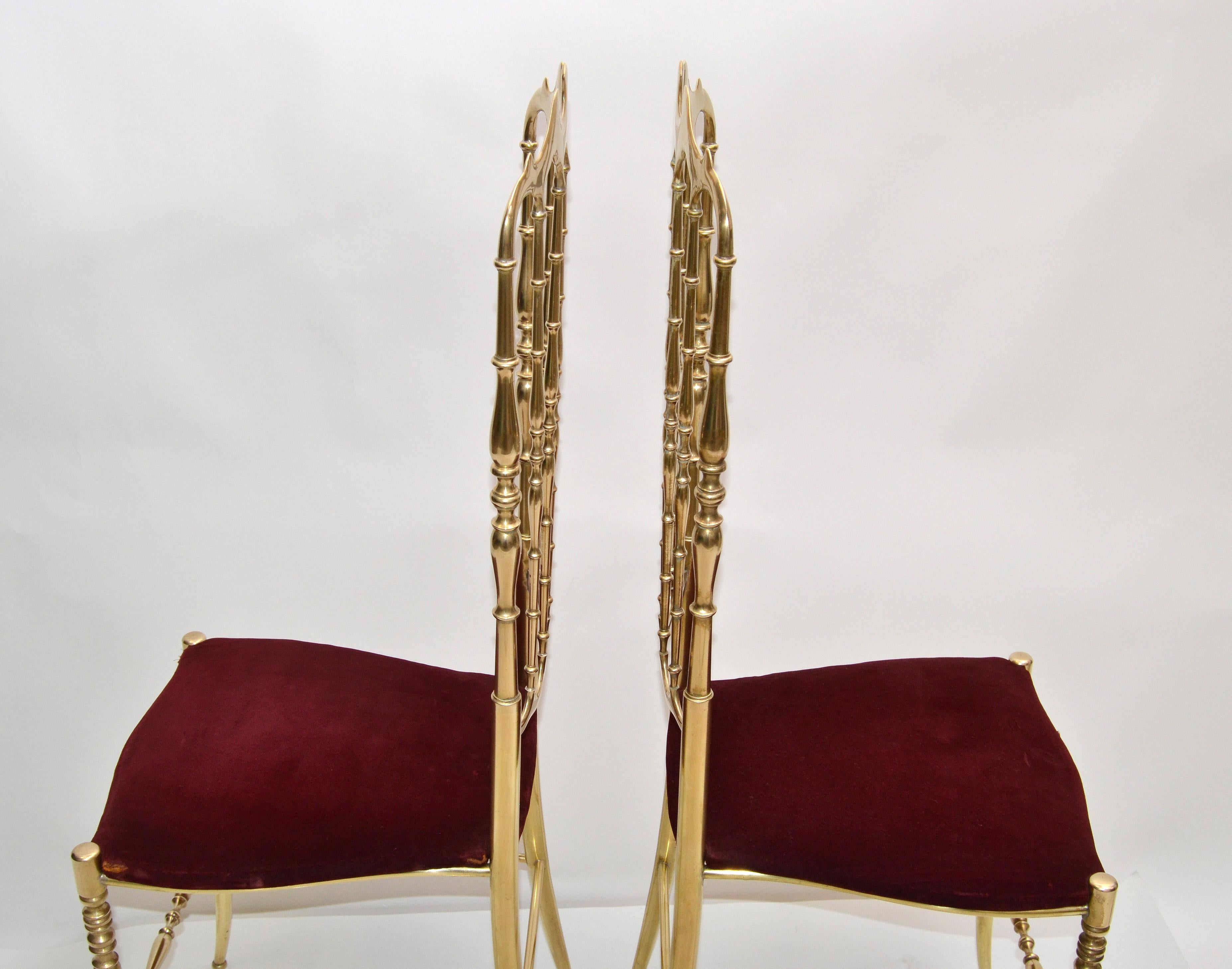 Velvet Italian Traditional Chiavari Bronze High Back Chairs Mid-Century Modern, Pair