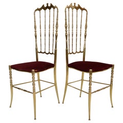 Italian Traditional Chiavari Bronze High Back Chairs Mid-Century Modern, Pair