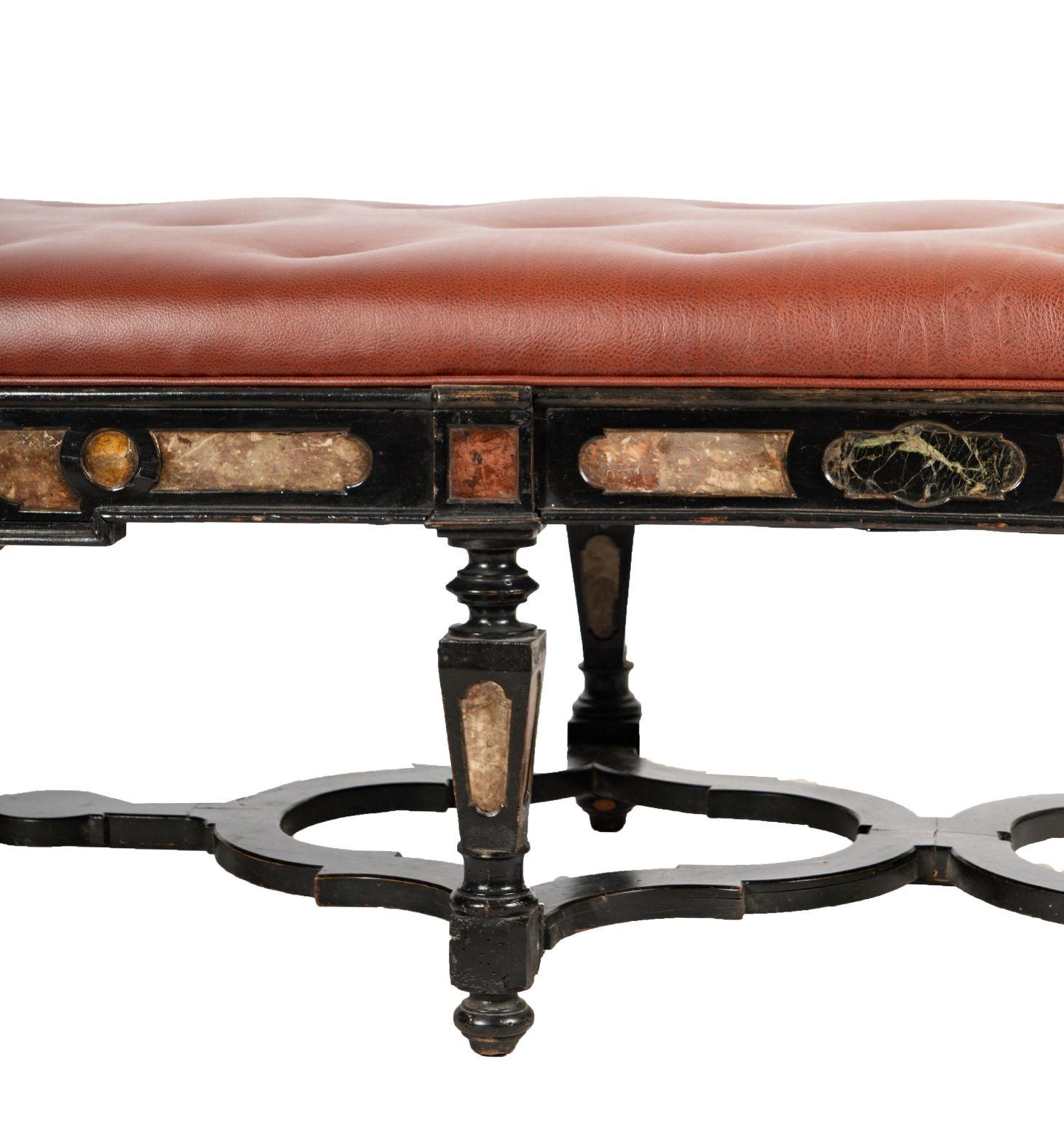 Banco tradicional italiano de mármol y madera ebonizada, c. 1900 Italiano en venta