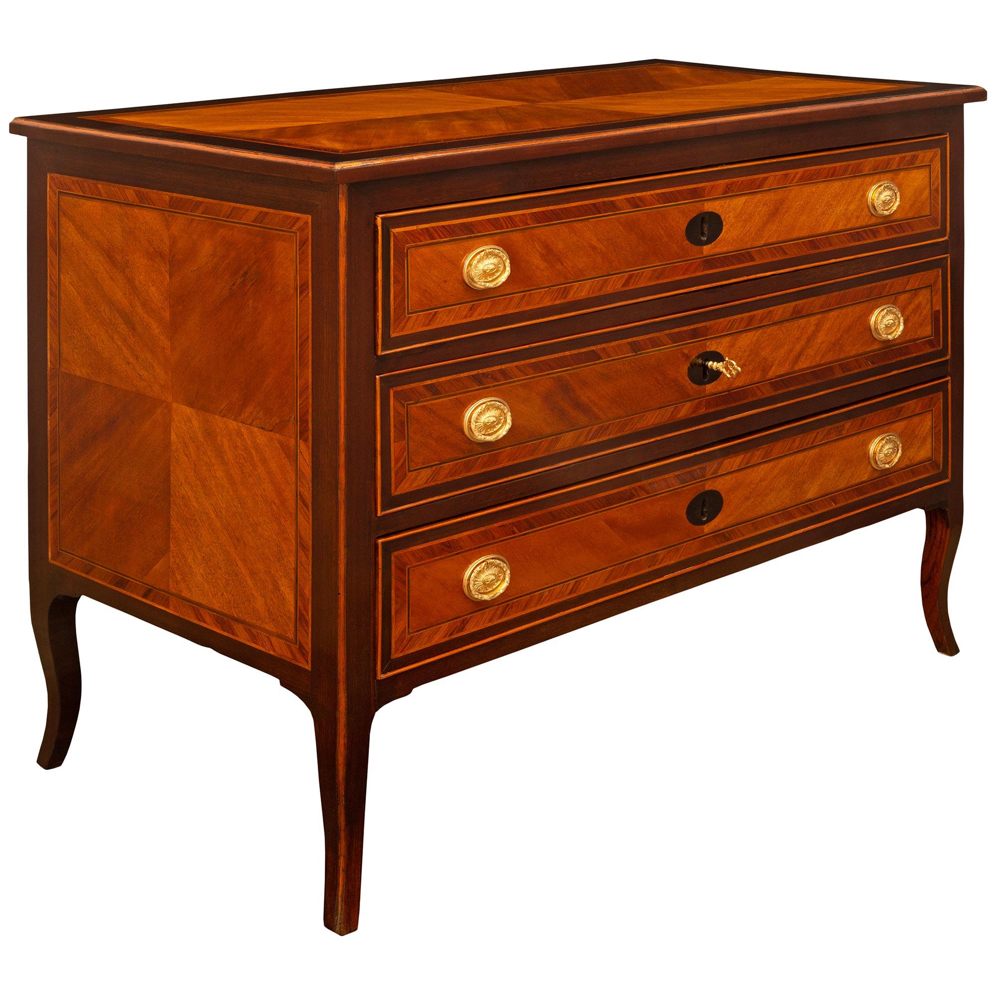 Italian Transitional Period Mahogany, Tulipwood, Cherrywood And Ormolu Commode In Good Condition For Sale In West Palm Beach, FL