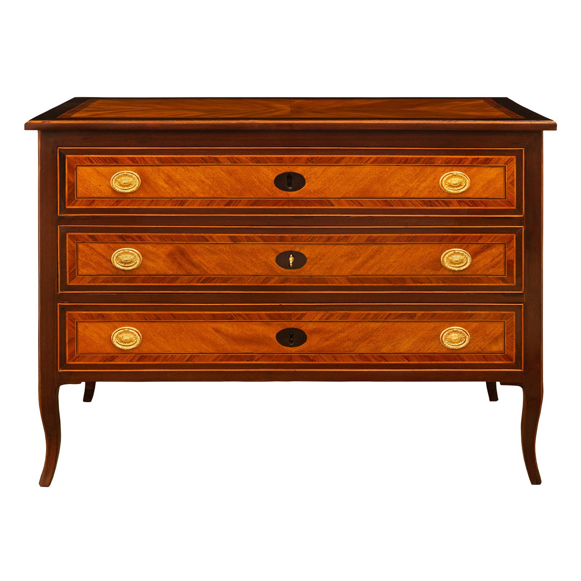 Cómoda Italiana de Época Transicional de Caoba, Tulipwood, Cerezo y Ormolu