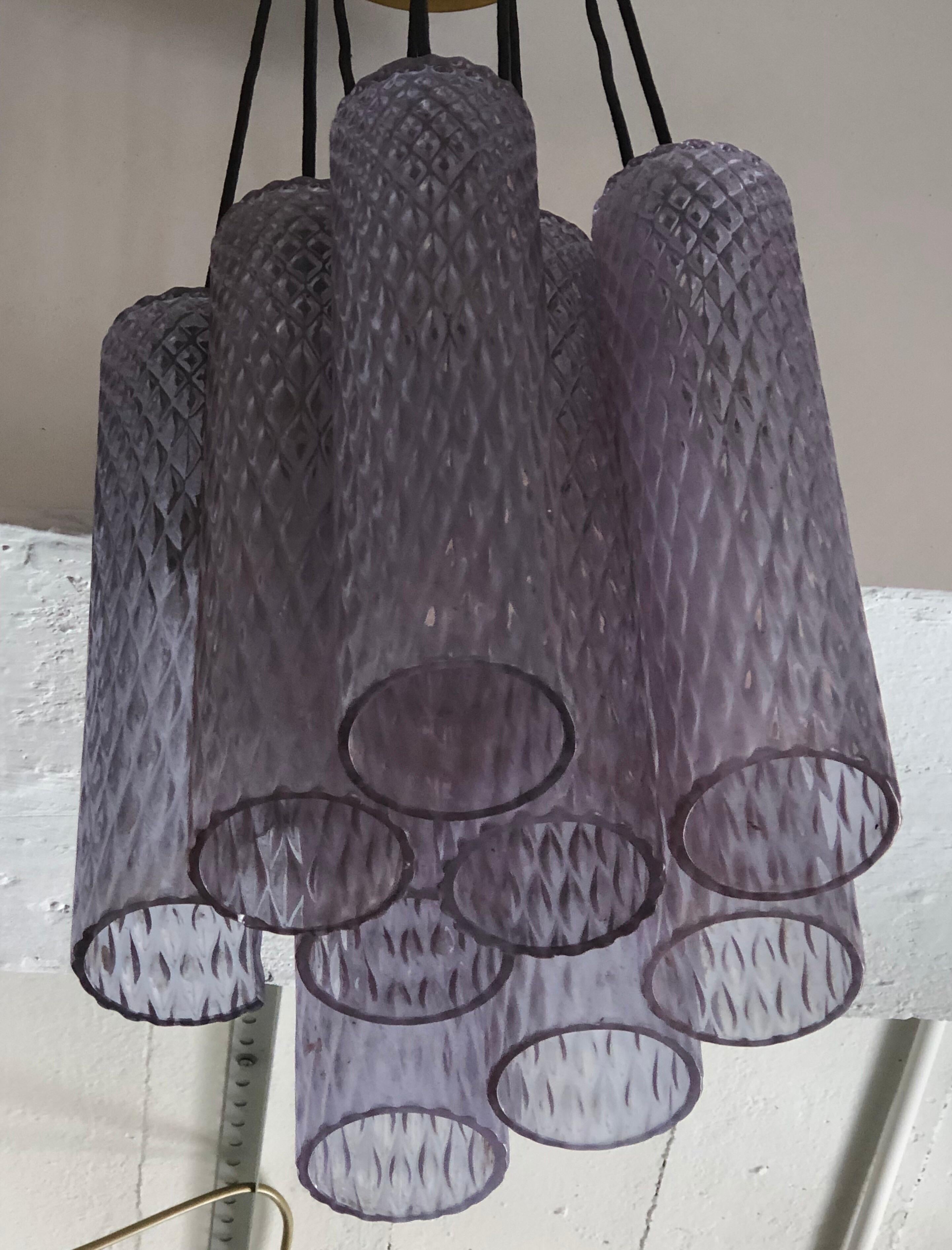 Mid-Century Modern Italian Translucent Purple Murano Glass Column Pendant or Chandelier For Sale