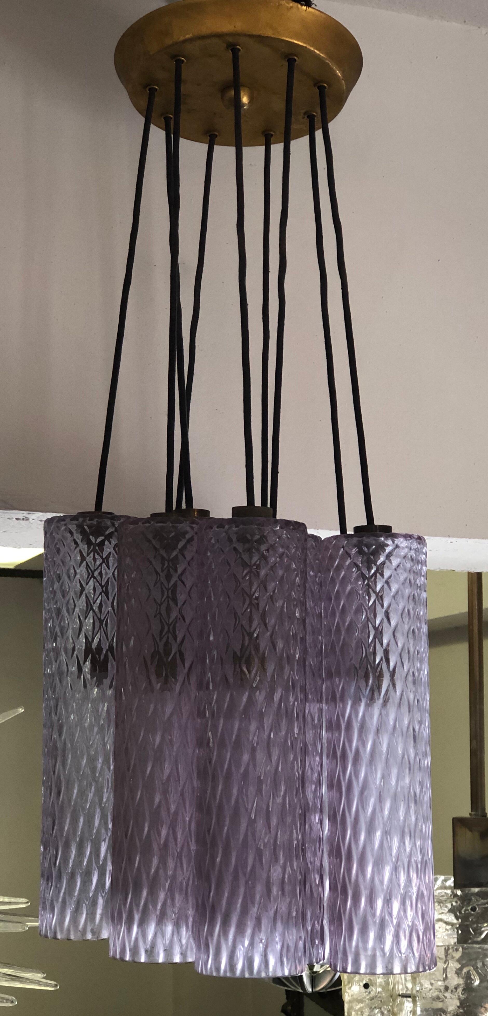 Italian Translucent Purple Murano Glass Column Pendant or Chandelier For Sale 1