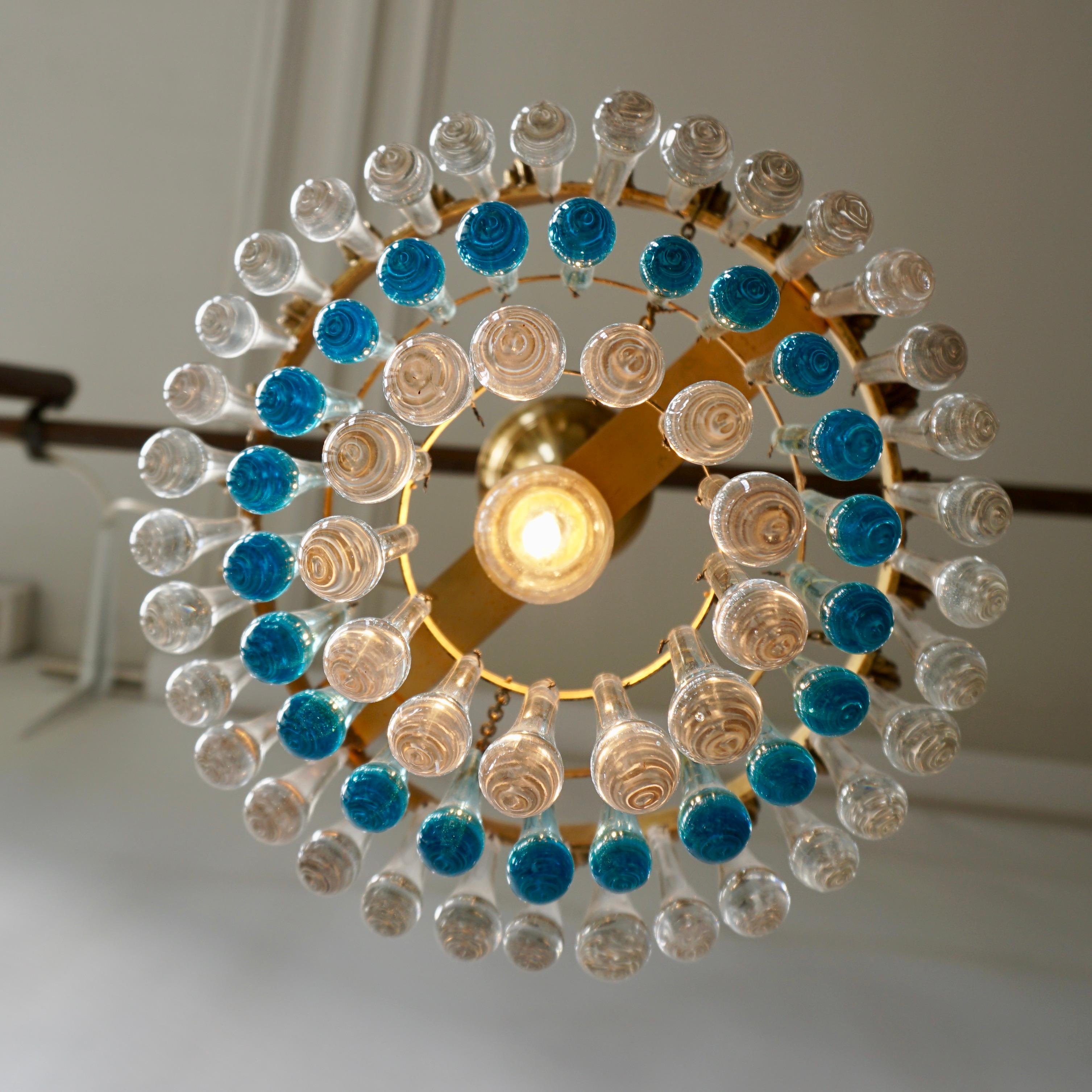 Hollywood Regency Italian Transparent and Blue Crystals Tear Drop Chandelier
