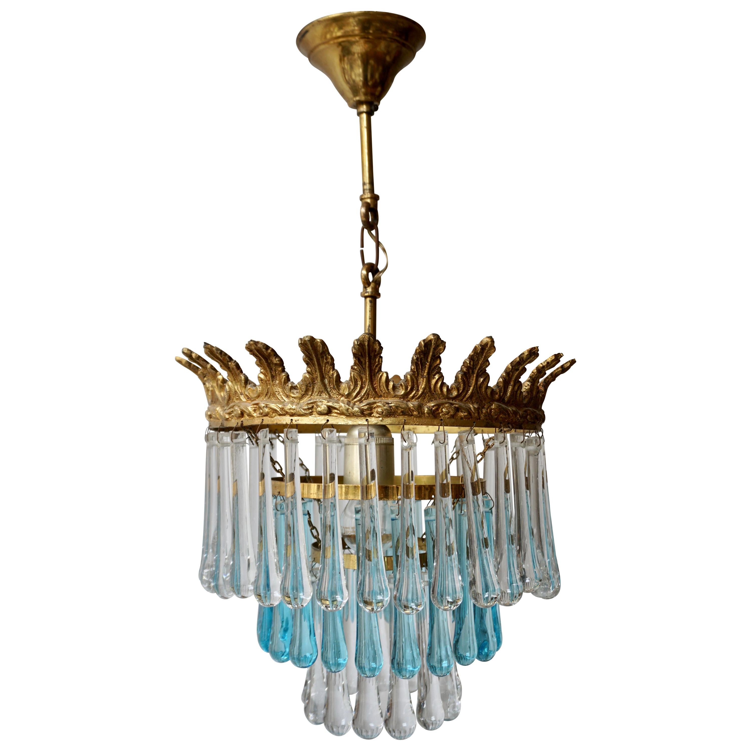 thumbnail image 2 of 30% Lead Crystal Chandelier Prisms – 12 Pieces 2.5-Inch Teardrop Brass Accents 2 of 6