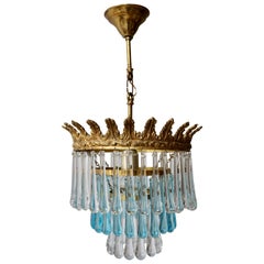 Italian Transparent and Blue Crystals Tear Drop Chandelier