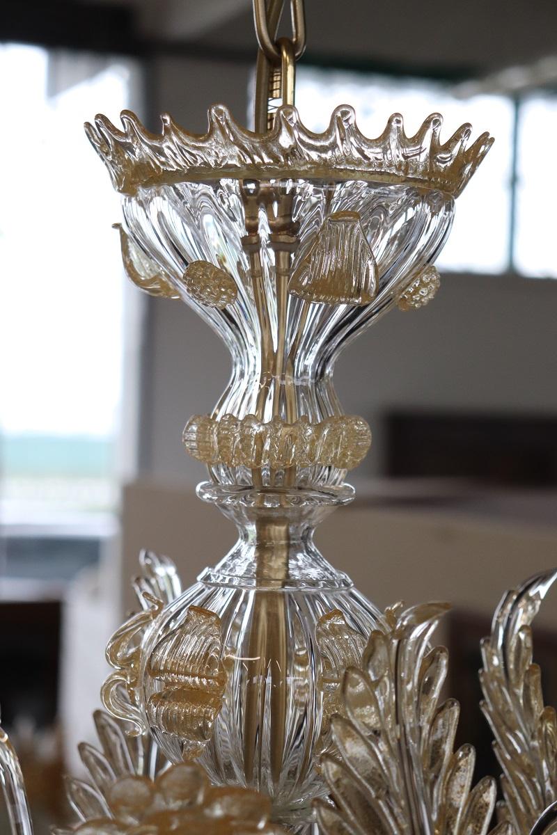 Lampadario italiano in vetro di Murano trasparente con 6 lampadine firmato La Murrina in vendita 5