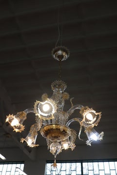Italian Transparent Murano Glass Chandelier with 6 Bulbs Signed La Murrina