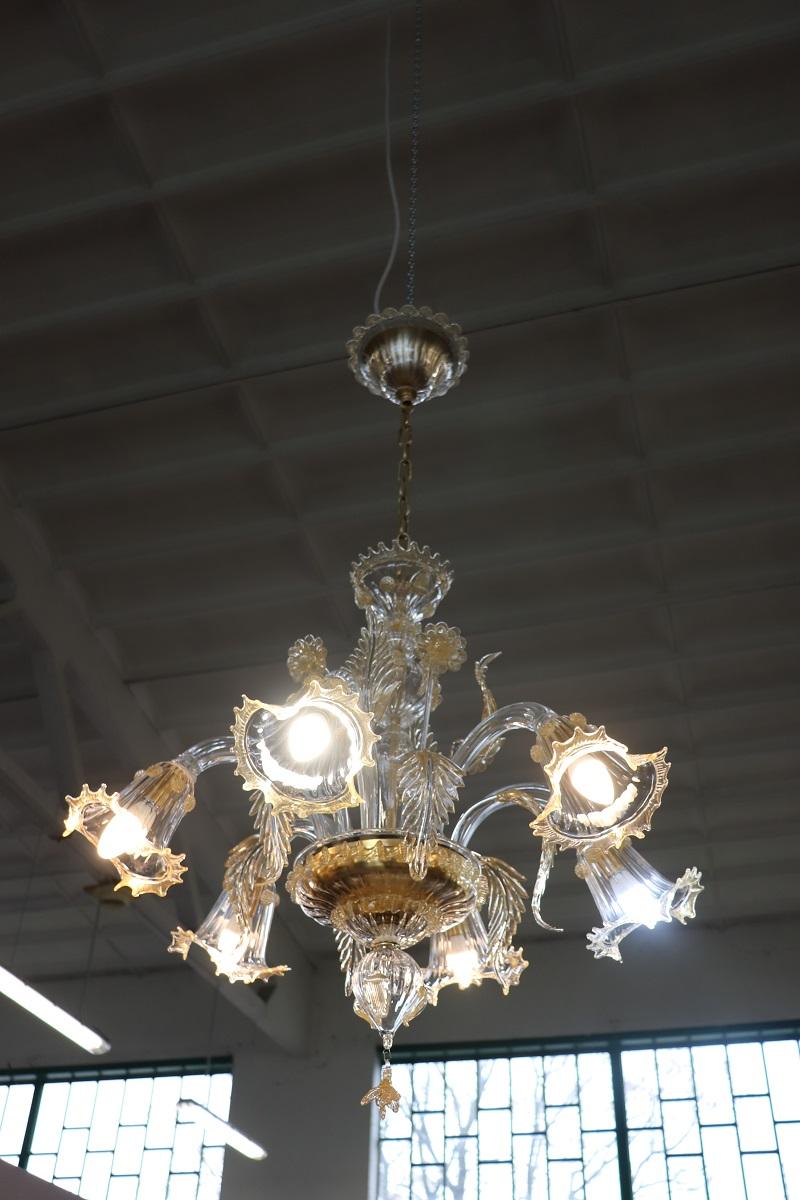 Italiano Lampadario italiano in vetro di Murano trasparente con 6 lampadine firmato La Murrina in vendita