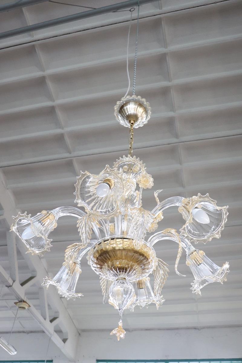 Lampadario italiano in vetro di Murano trasparente con 6 lampadine firmato La Murrina In condizioni ottime in vendita a Casale Monferrato, IT