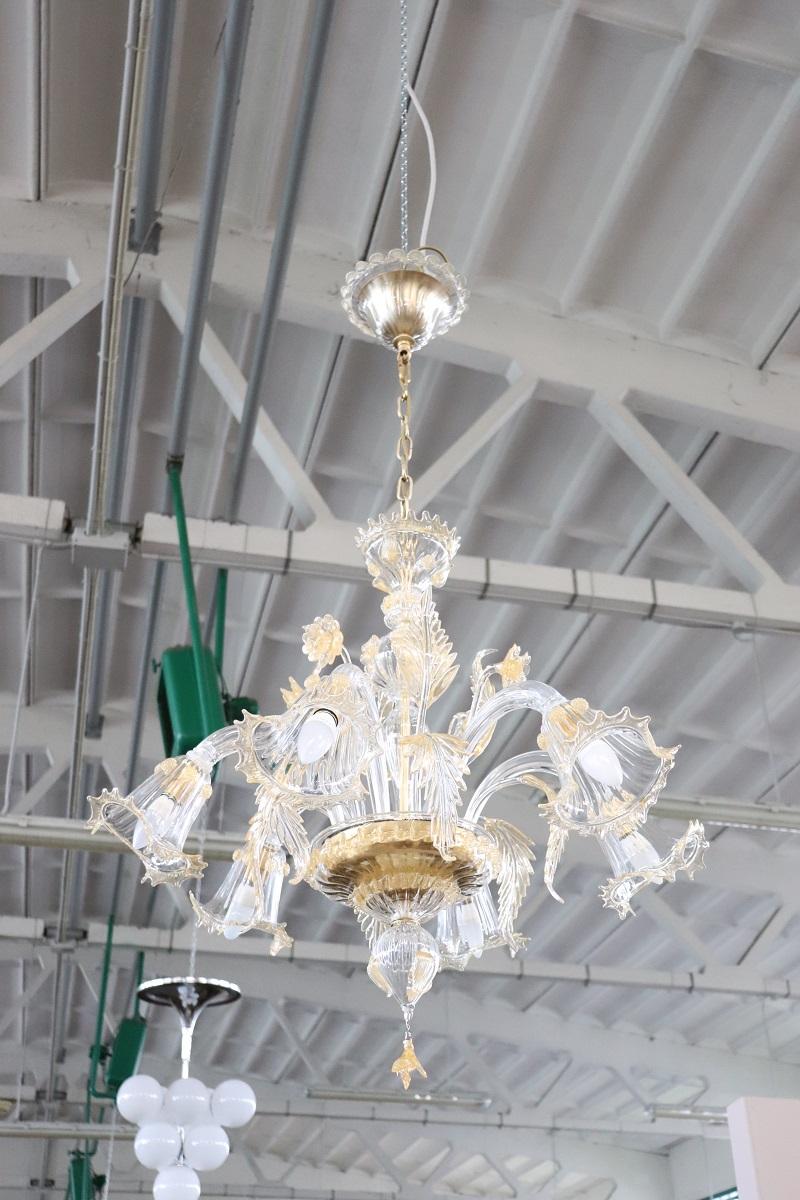 XX secolo Lampadario italiano in vetro di Murano trasparente con 6 lampadine firmato La Murrina in vendita