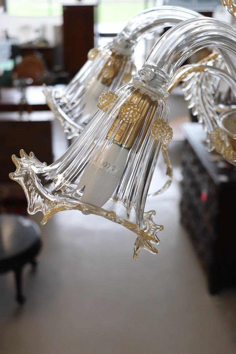 Lampadario italiano in vetro di Murano trasparente con 6 lampadine firmato La Murrina in vendita 2
