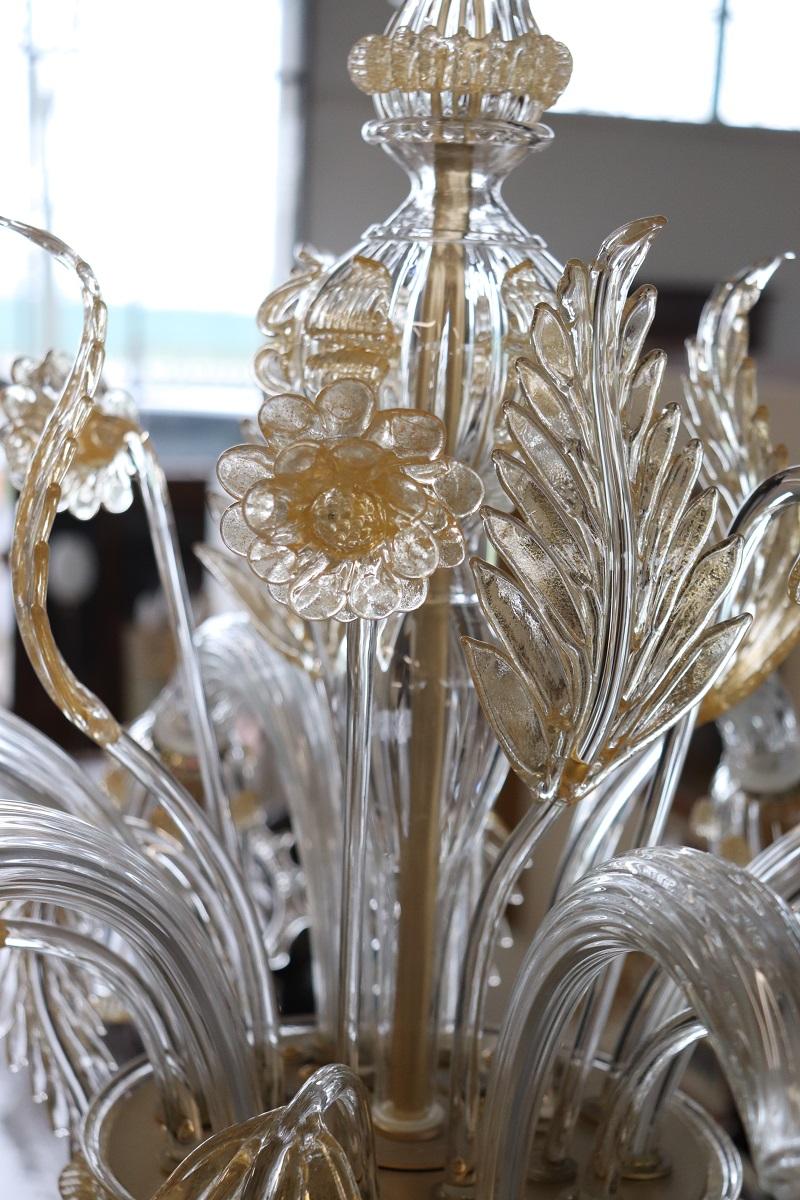 Lampadario italiano in vetro di Murano trasparente con 6 lampadine firmato La Murrina in vendita 3