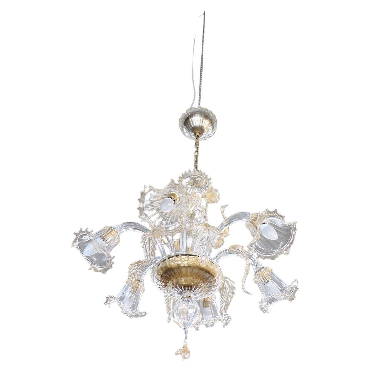 Italian Transparent Murano Glass Chandelier with 6 Bulbs Signed La Murrina