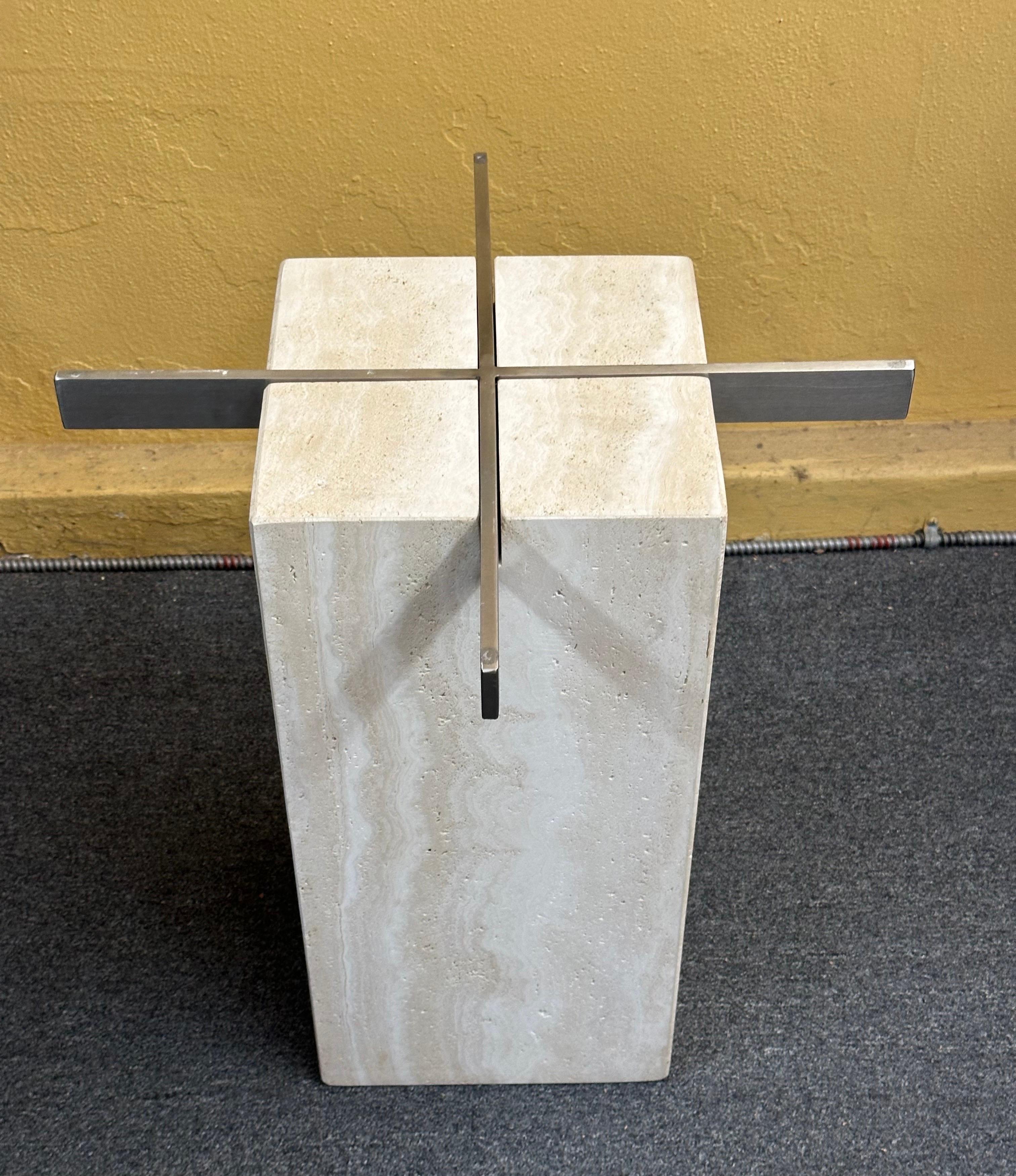 Italienischer Tischfuß aus Travertin und Aluminium von Artedi im Angebot 2