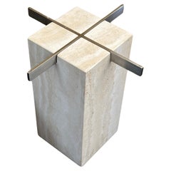 Italian Travertine and Aluminum Table Base by Artedi