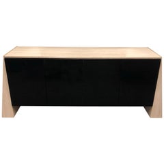 Italian Travertine and Black Lacquered Credenza