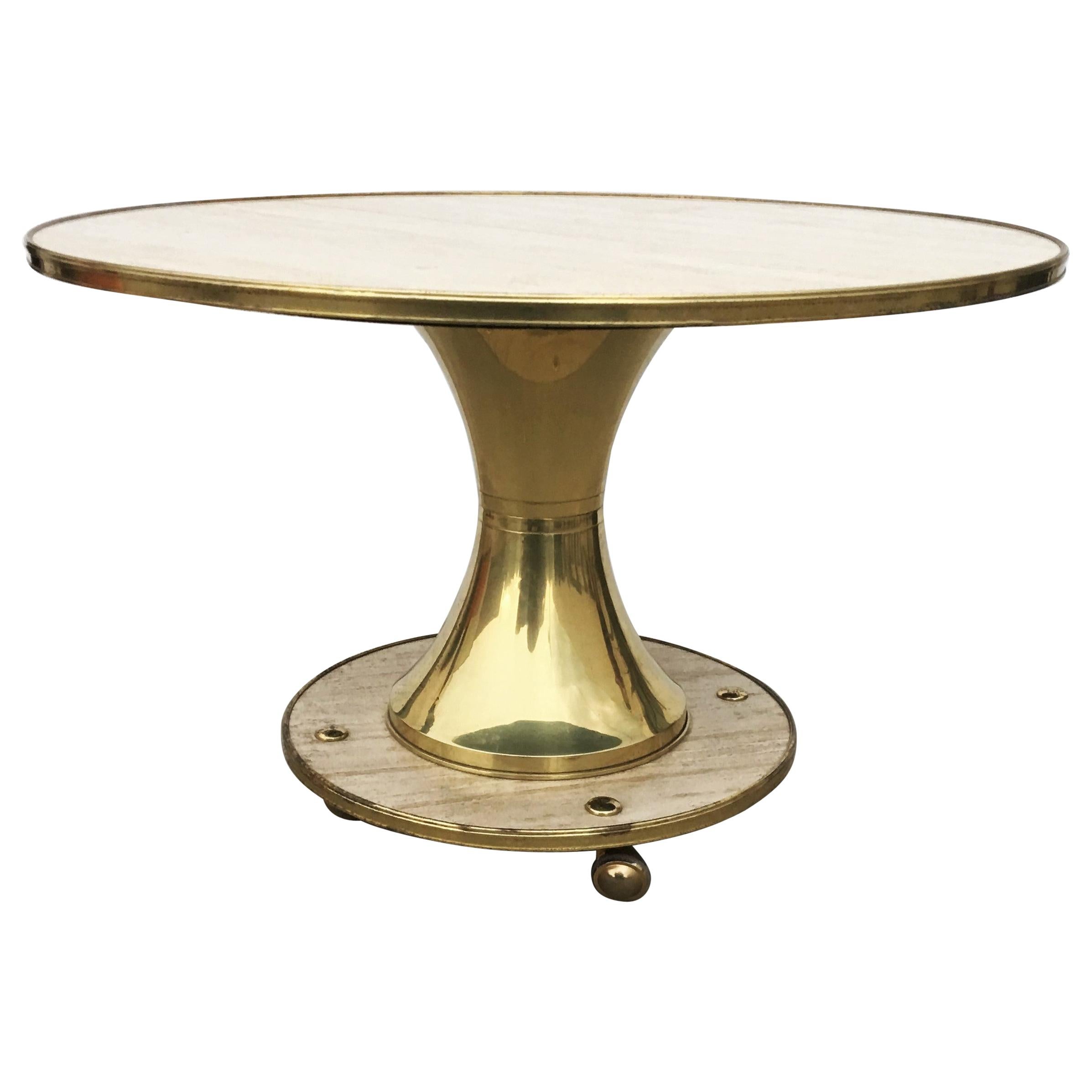 Italian Travertine and Brass Center / Dining Table by William "Billy" Haines