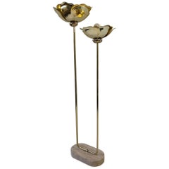 Italian Travertine and Brass Flower Floor Lamp by Tommaso Barbi