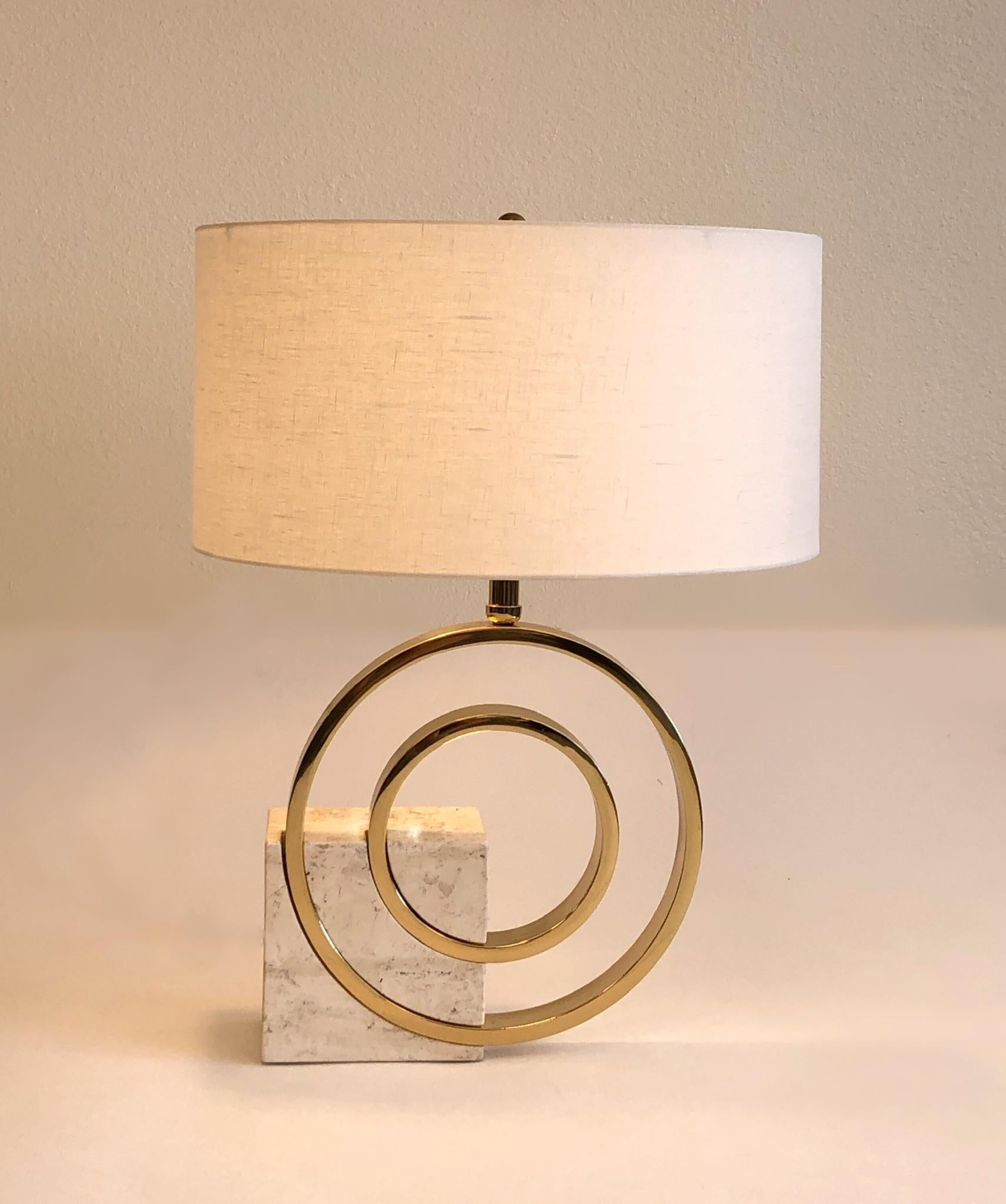 Italian Travertine and Brass Table Lamp by Giovanni Banci  3