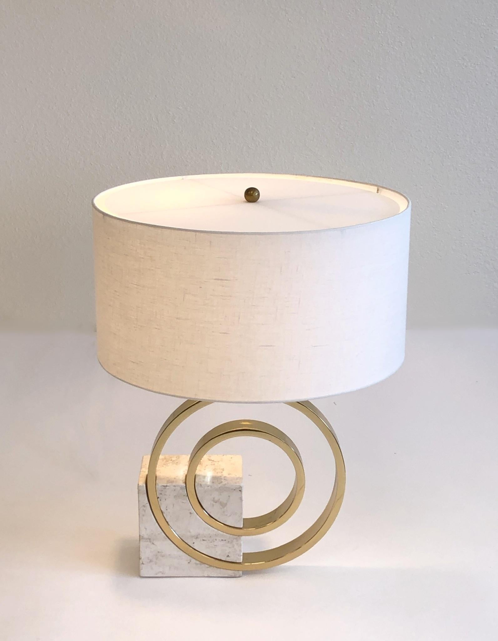 Modern Italian Travertine and Brass Table Lamp by Giovanni Banci 