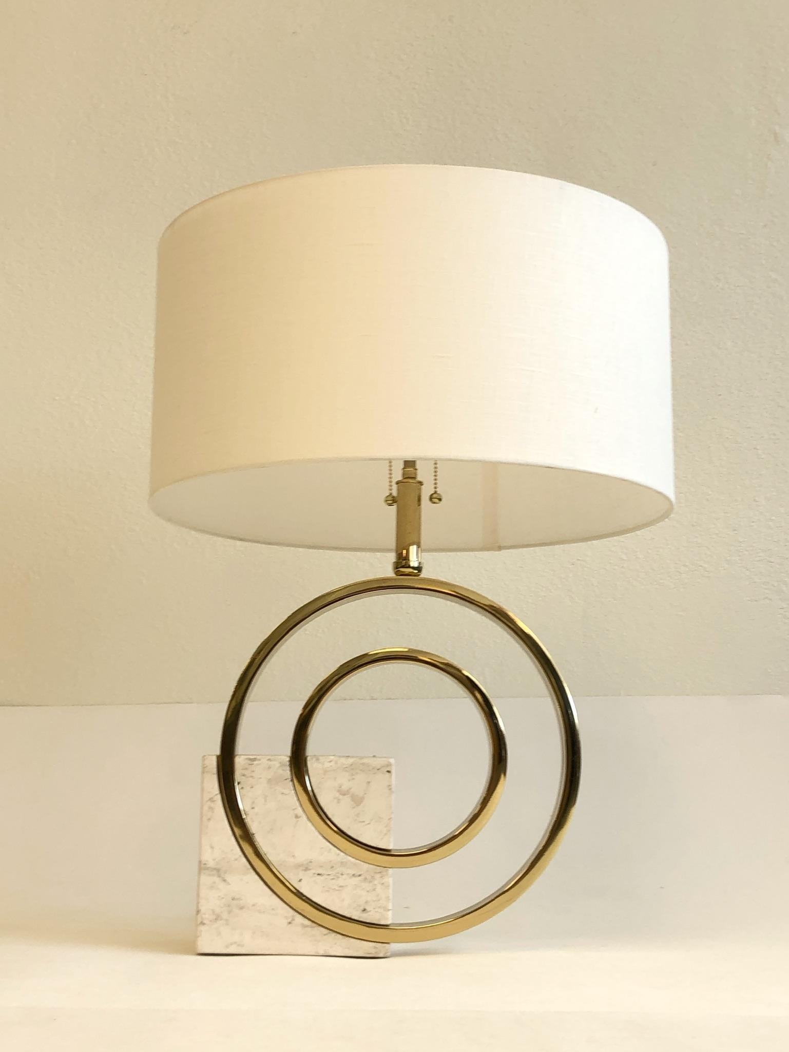 Polished Italian Travertine and Brass Table Lamp by Giovanni Banci 