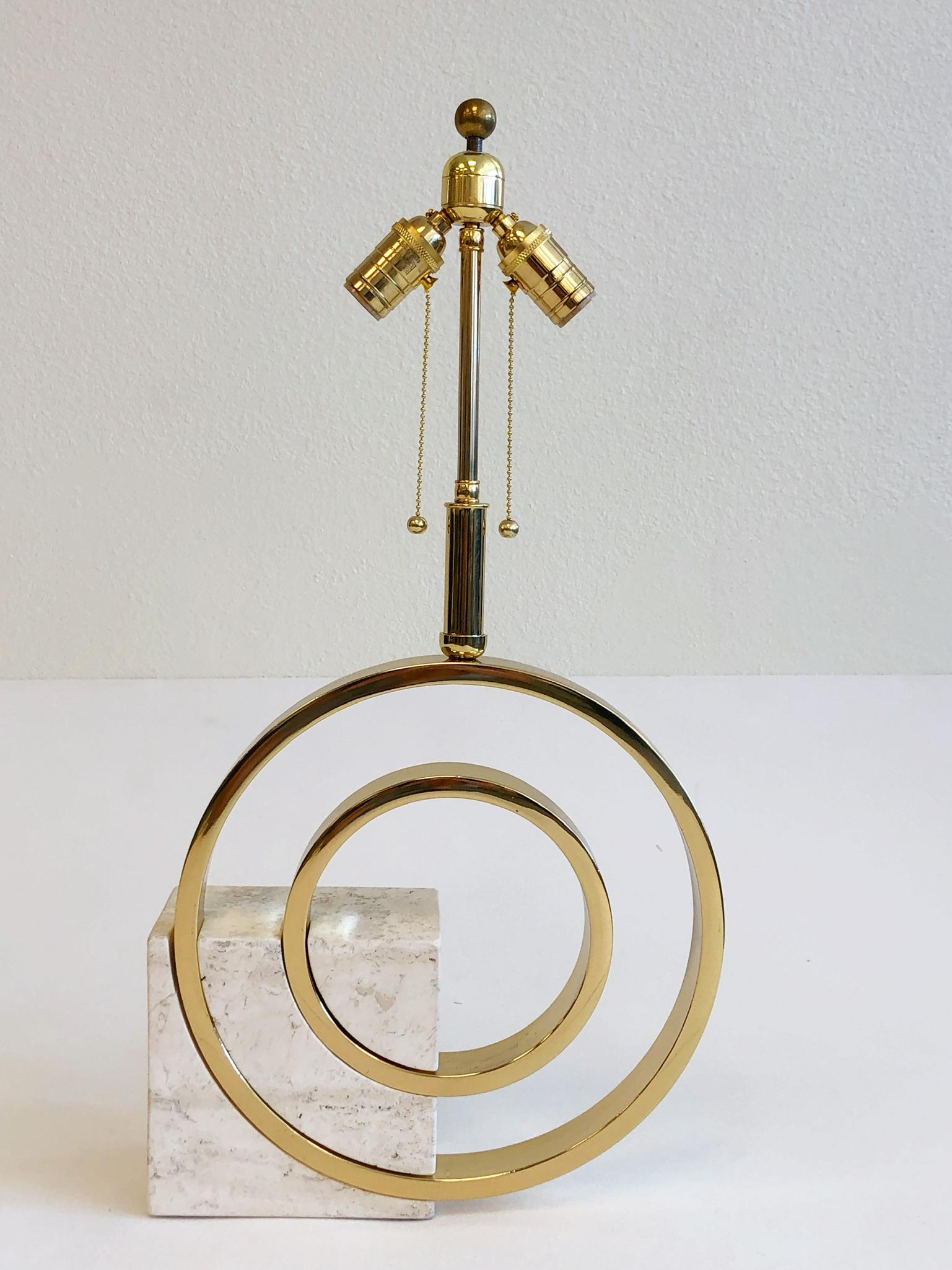 Italian Travertine and Brass Table Lamp by Giovanni Banci  In Excellent Condition In Palm Springs, CA