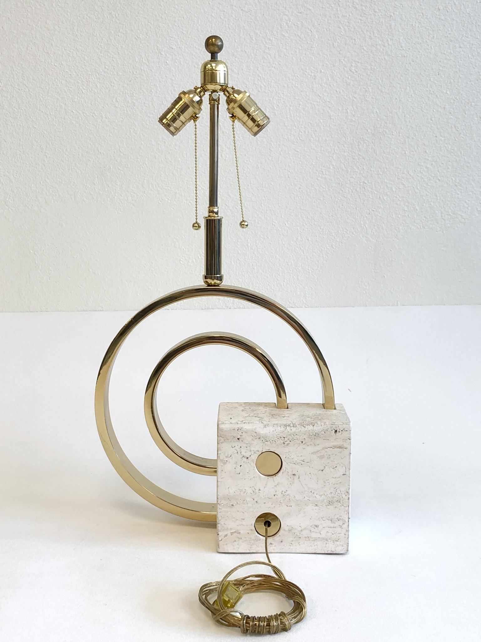 Late 20th Century Italian Travertine and Brass Table Lamp by Giovanni Banci 
