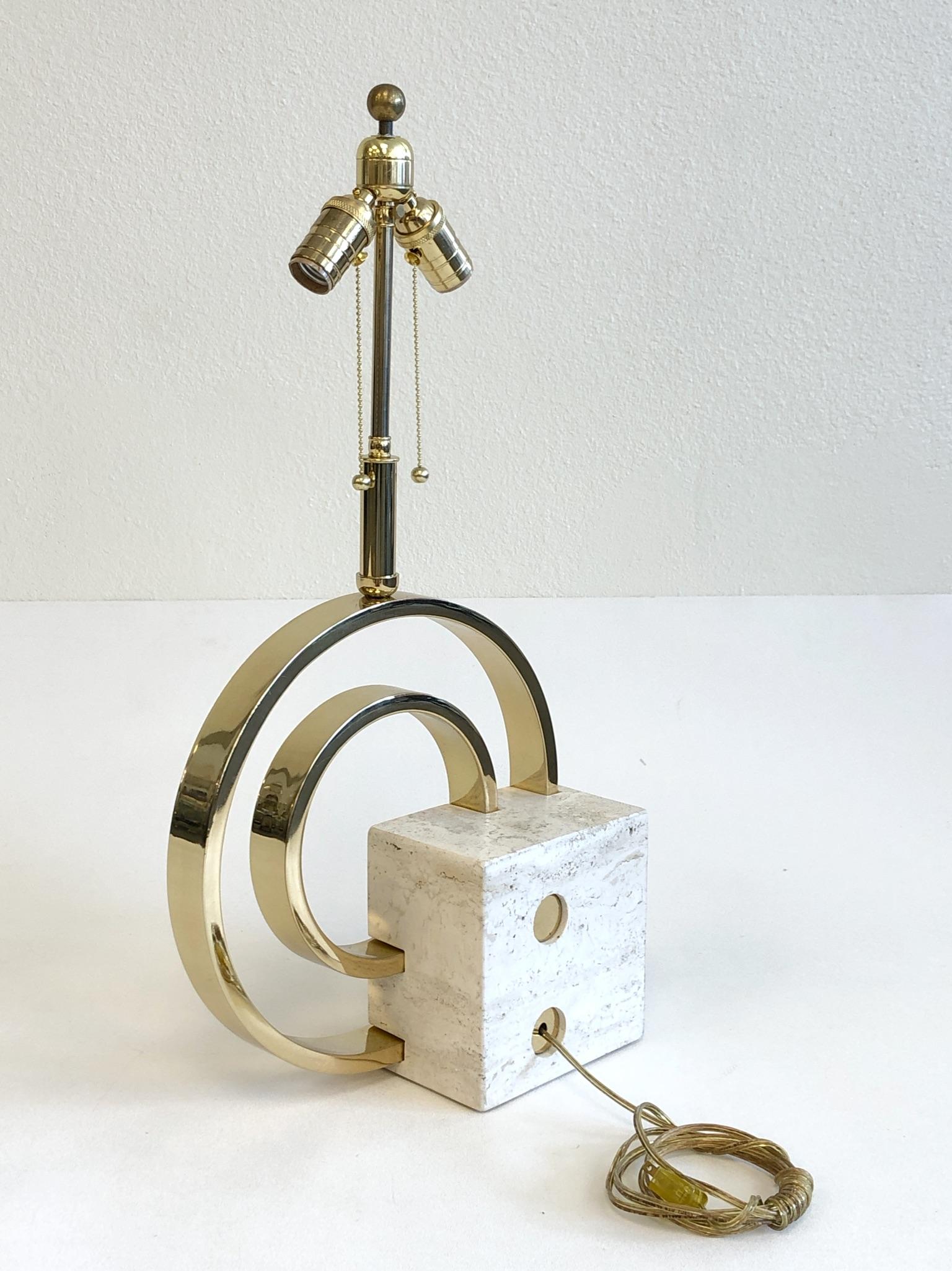 Italian Travertine and Brass Table Lamp by Giovanni Banci  1