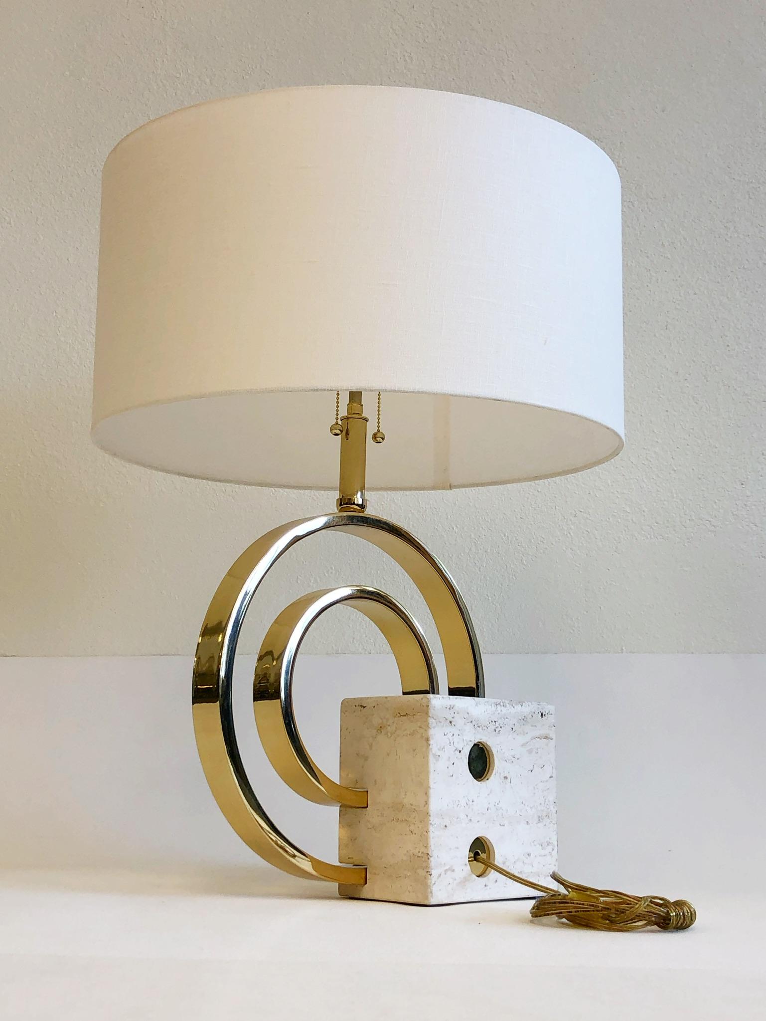 Italian Travertine and Brass Table Lamp by Giovanni Banci  2