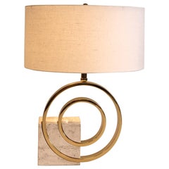 Italian Travertine and Brass Table Lamp by Giovanni Banci 