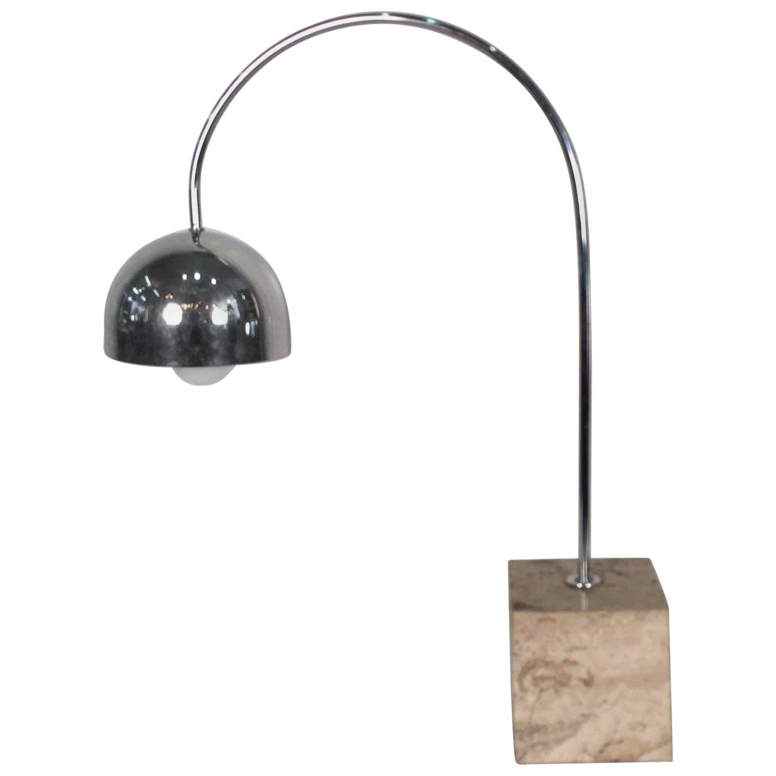 Guzzini Italian Brass Arc Table Lamp on Travertine Base, Restored For Sale at 1stDibs table