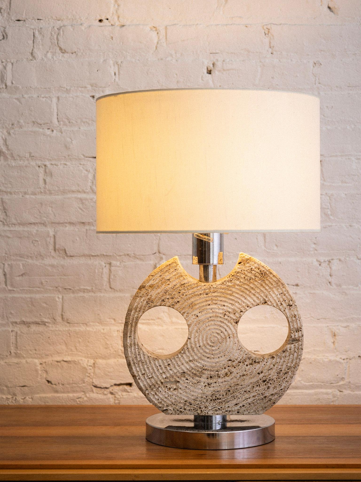 Italian Travertine and Chrome Table Lamp by Ce. Va Study For Sale 4
