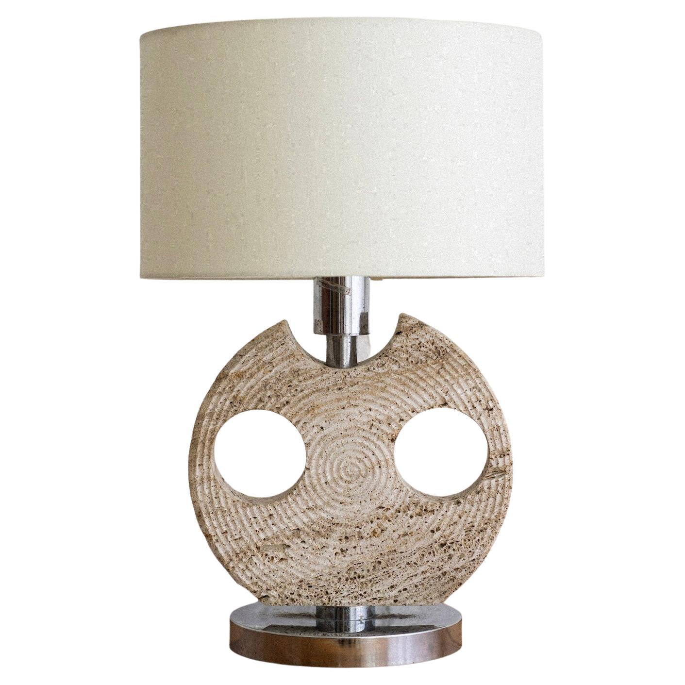 Italian Travertine and Chrome Table Lamp by Ce. Va Study For Sale