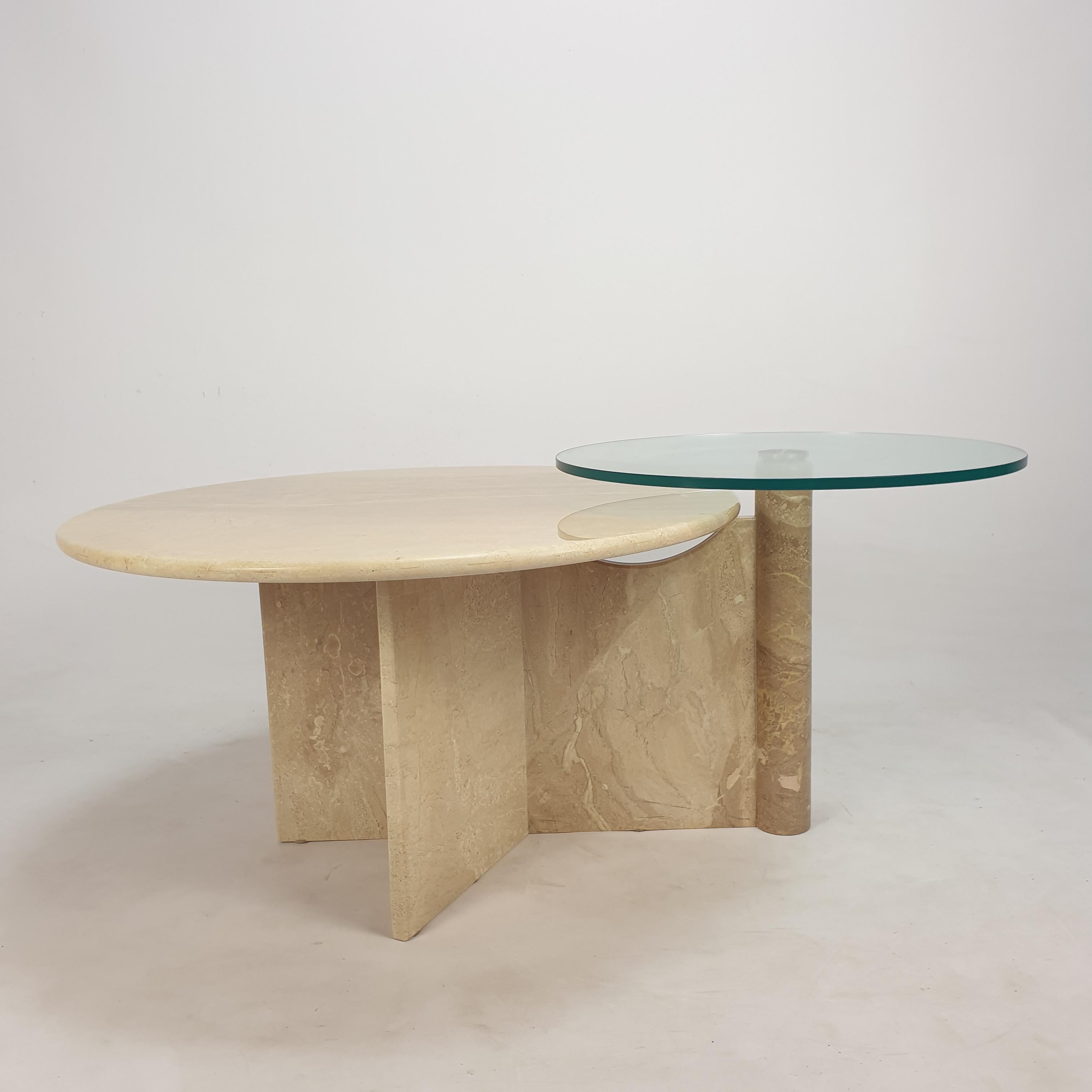 Italian Travertine and Glass Coffee Table, 1980s For Sale 4