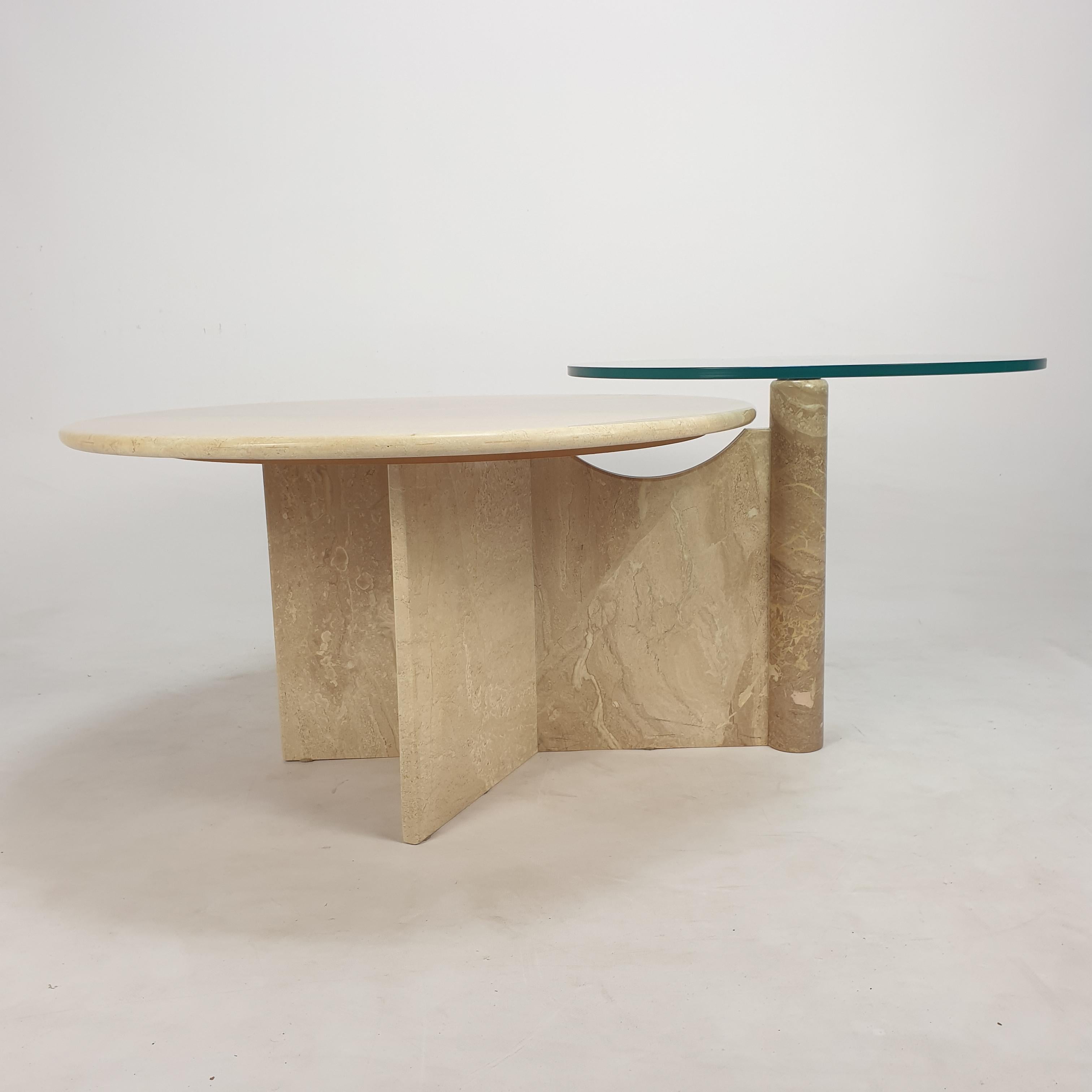 Italian Travertine and Glass Coffee Table, 1980s For Sale 5