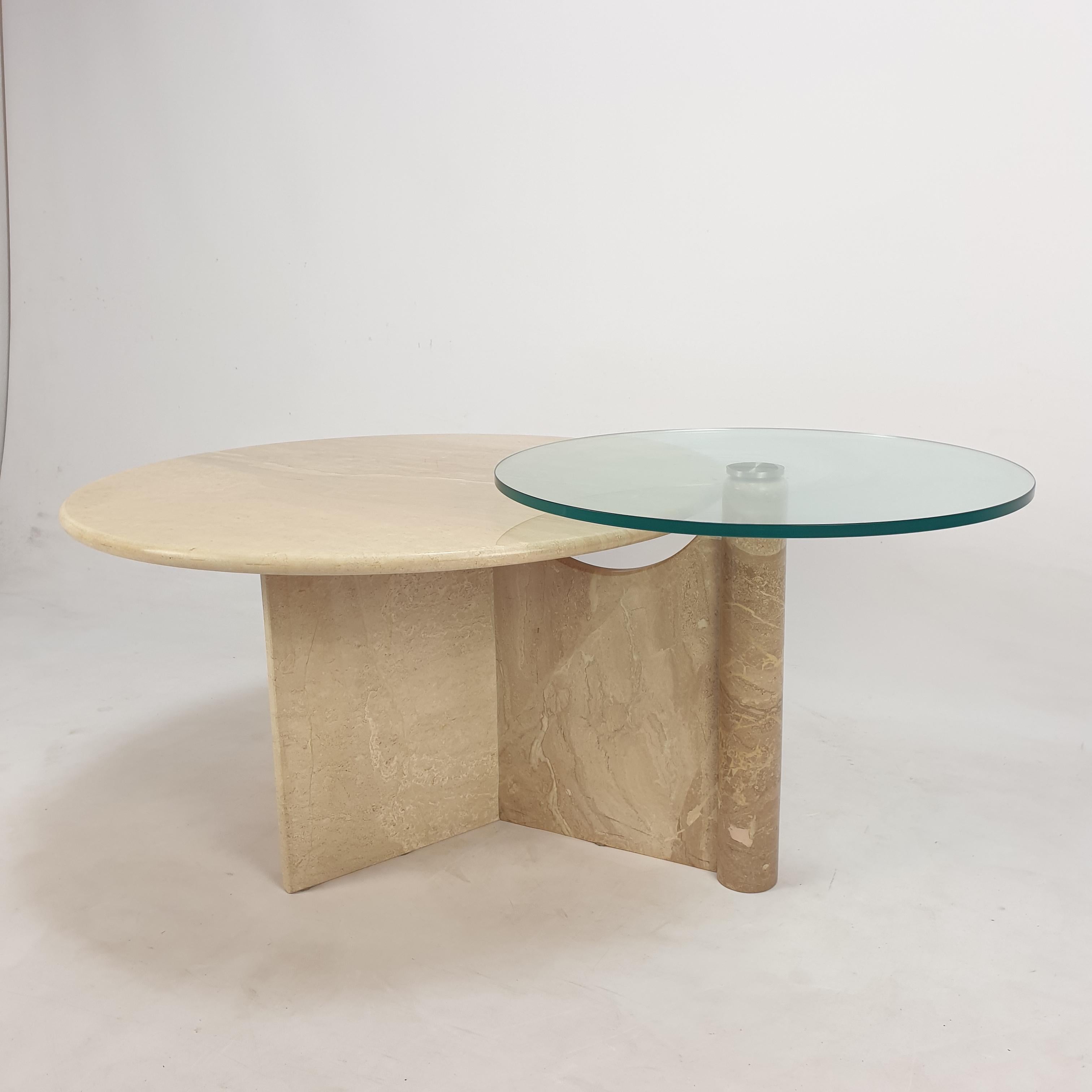 Italian Travertine and Glass Coffee Table, 1980s For Sale 6
