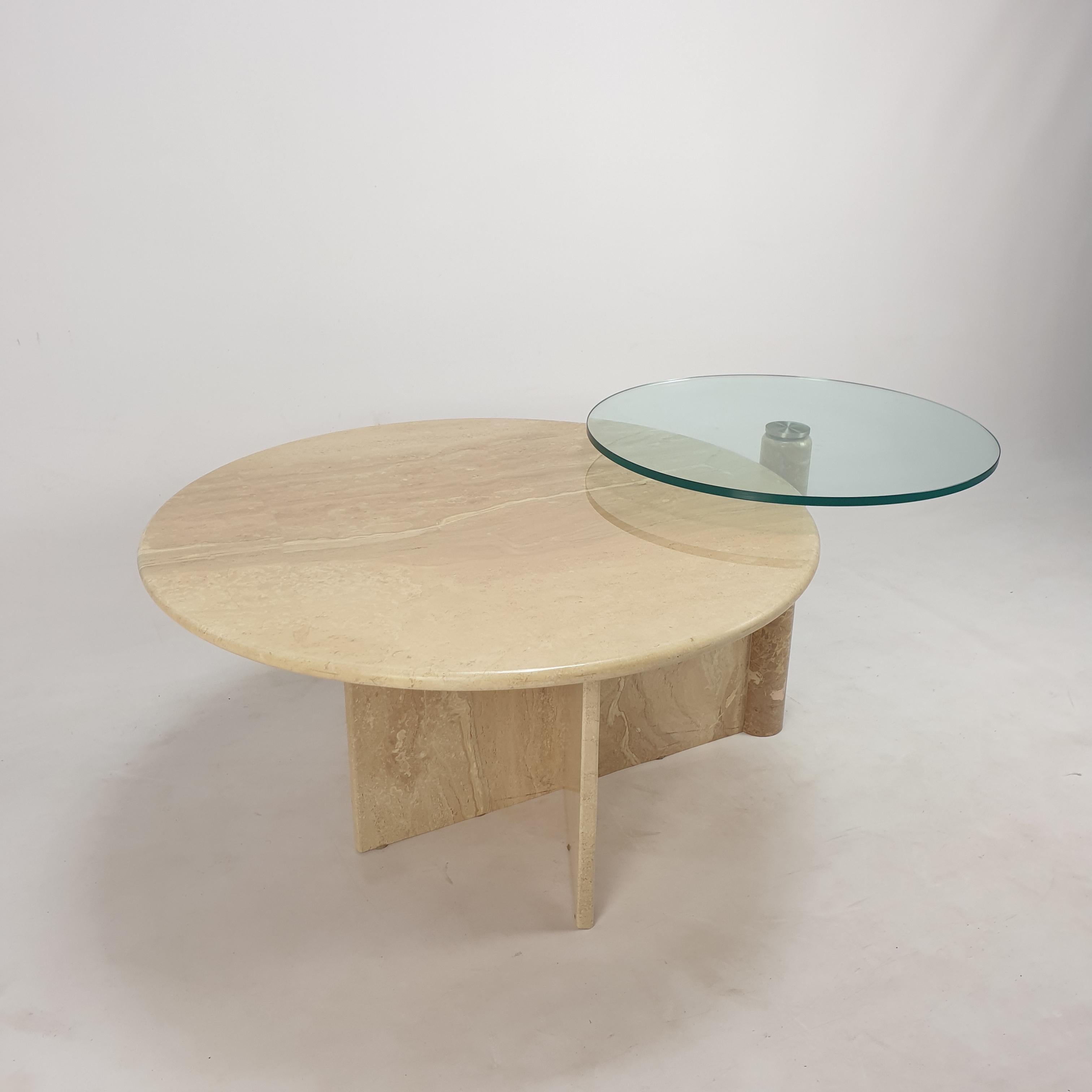 Italian Travertine and Glass Coffee Table, 1980s For Sale 9