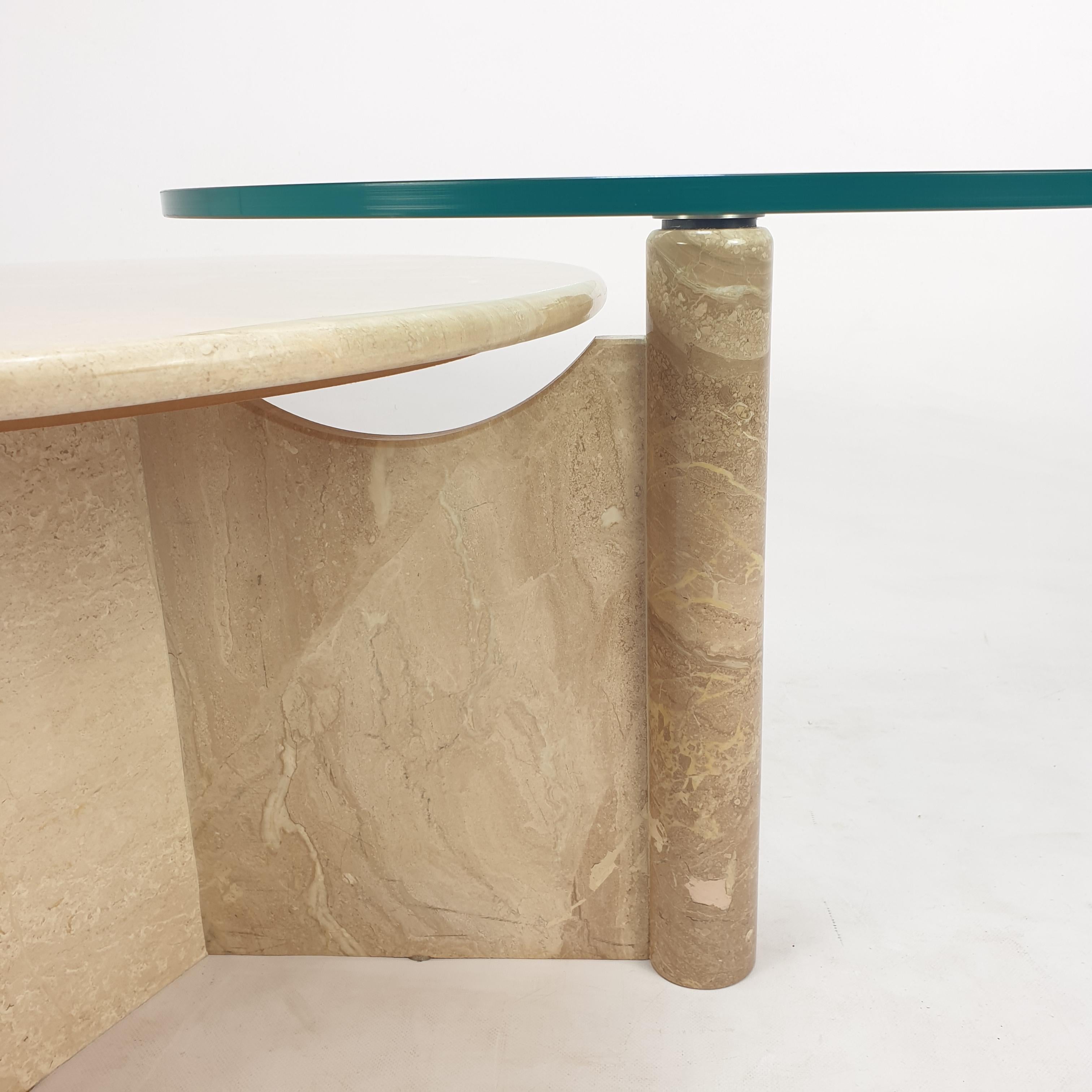 Italian Travertine and Glass Coffee Table, 1980s For Sale 10