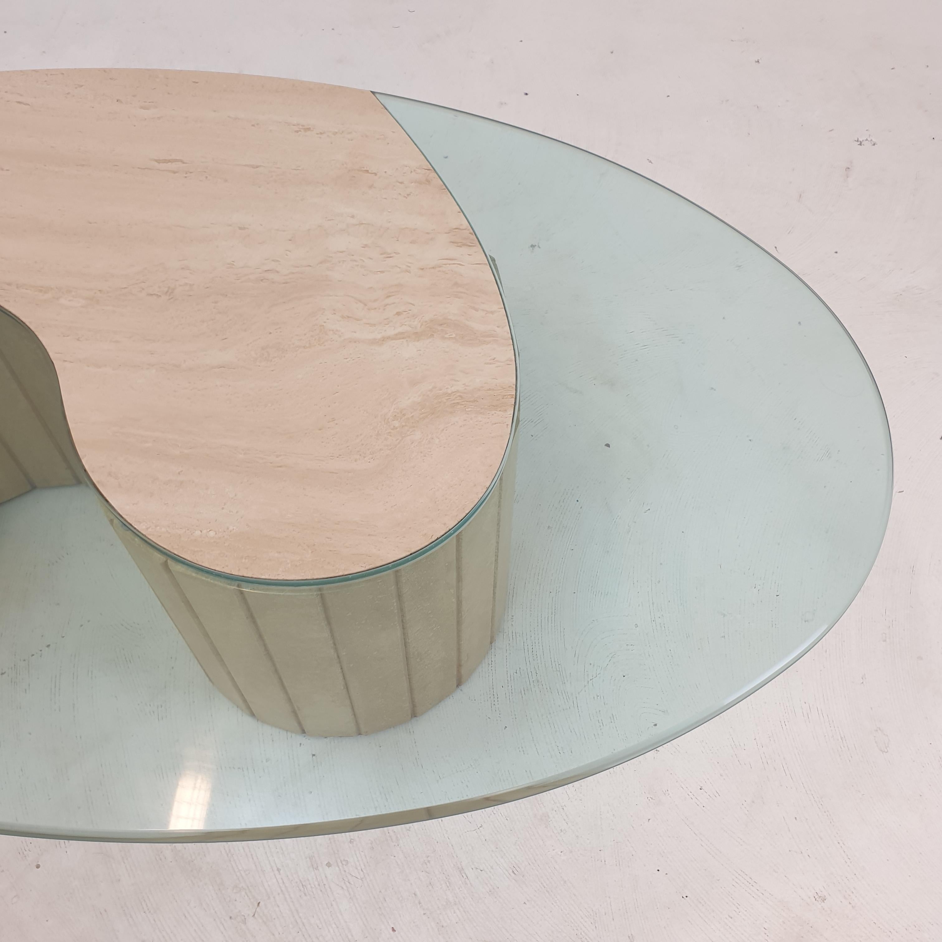 Italian Travertine and Glass Coffee Table, 1980's For Sale 10