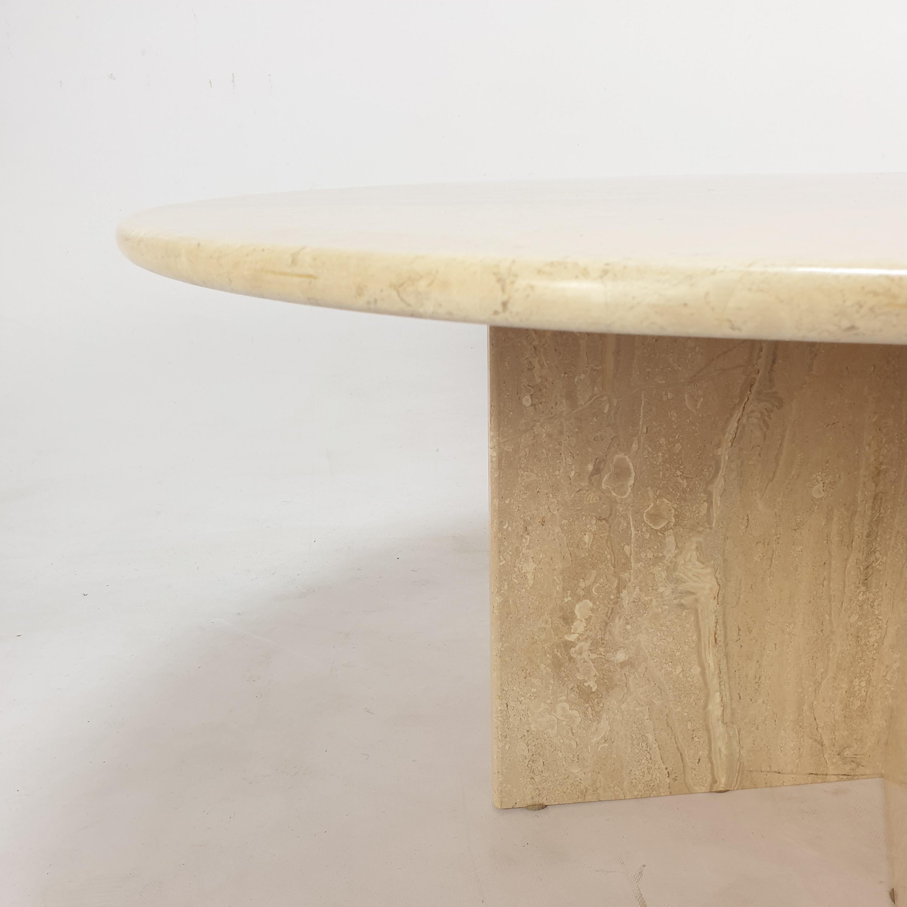 Italian Travertine and Glass Coffee Table, 1980s For Sale 11