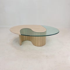 Italian Travertine and Glass Coffee Table, 1980's